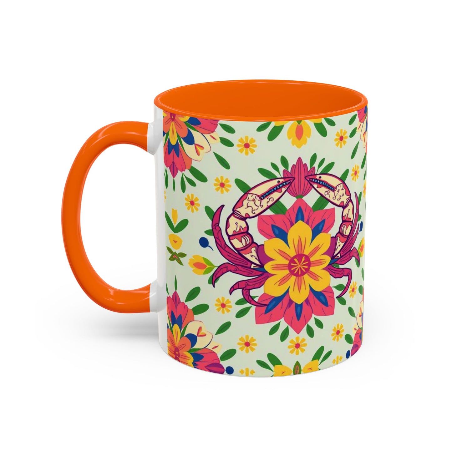 Accent Coffee Mug, Cancer, Zodiac v3, Flower Pattern, (11, 15oz)