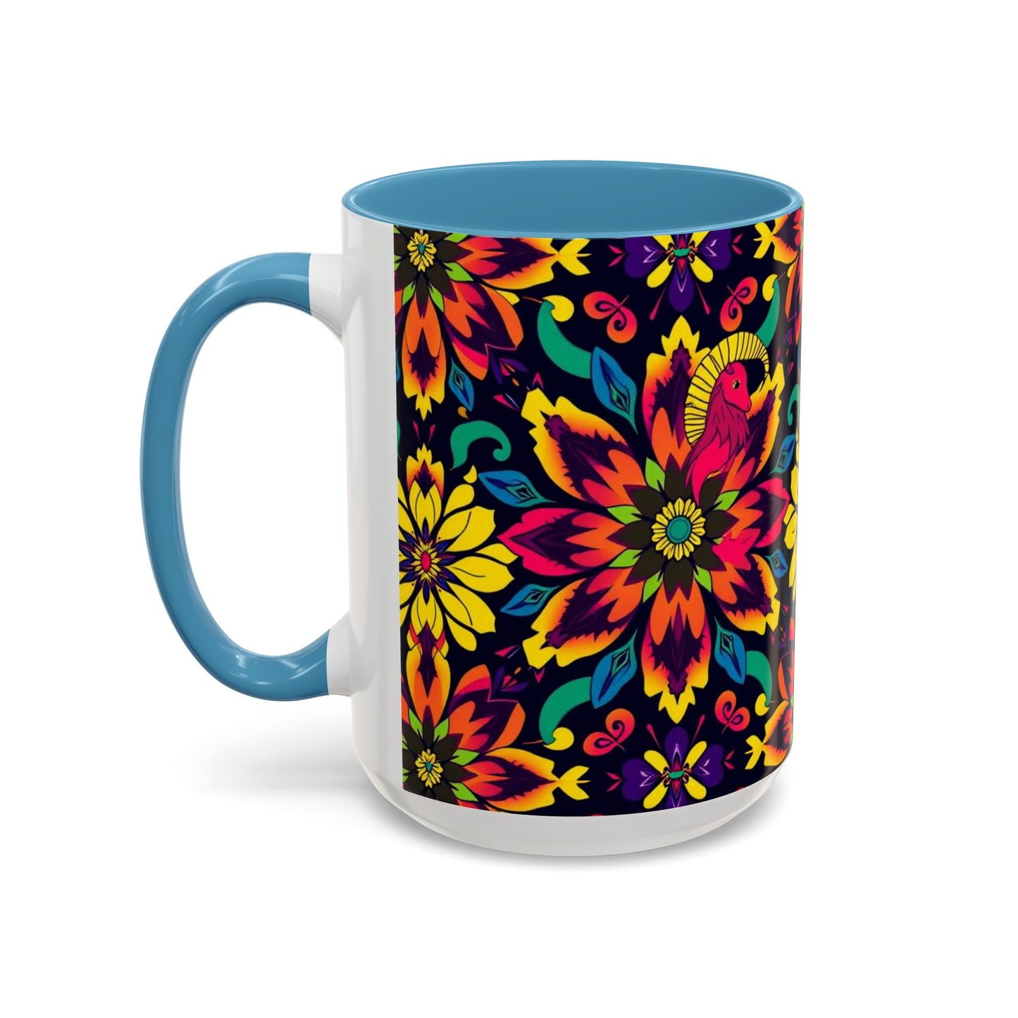 Accent Coffee Mug, Capricorn, Zodiac v4, Flower Pattern, (11, 15oz)