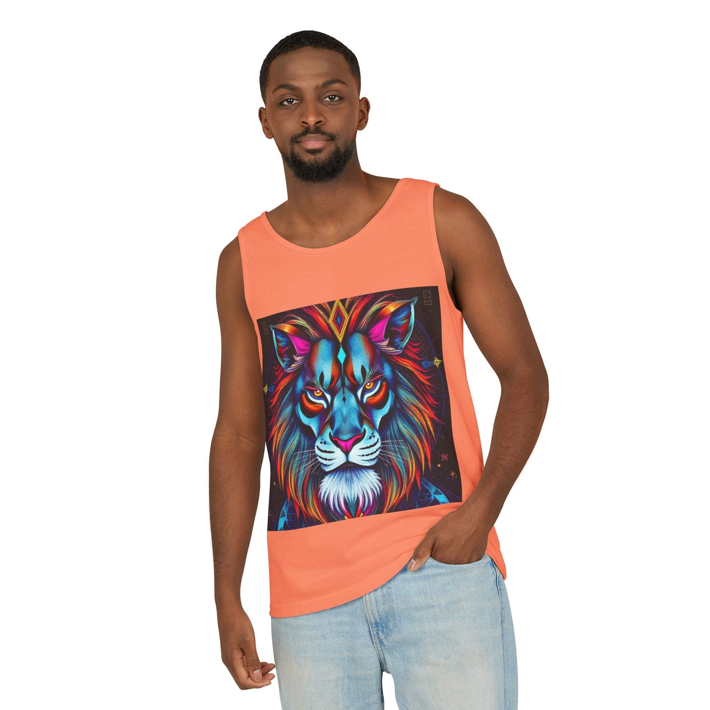 Unisex Garment-Dyed, Tank Top, Leo, Pop Art v1, 100% US cotton
