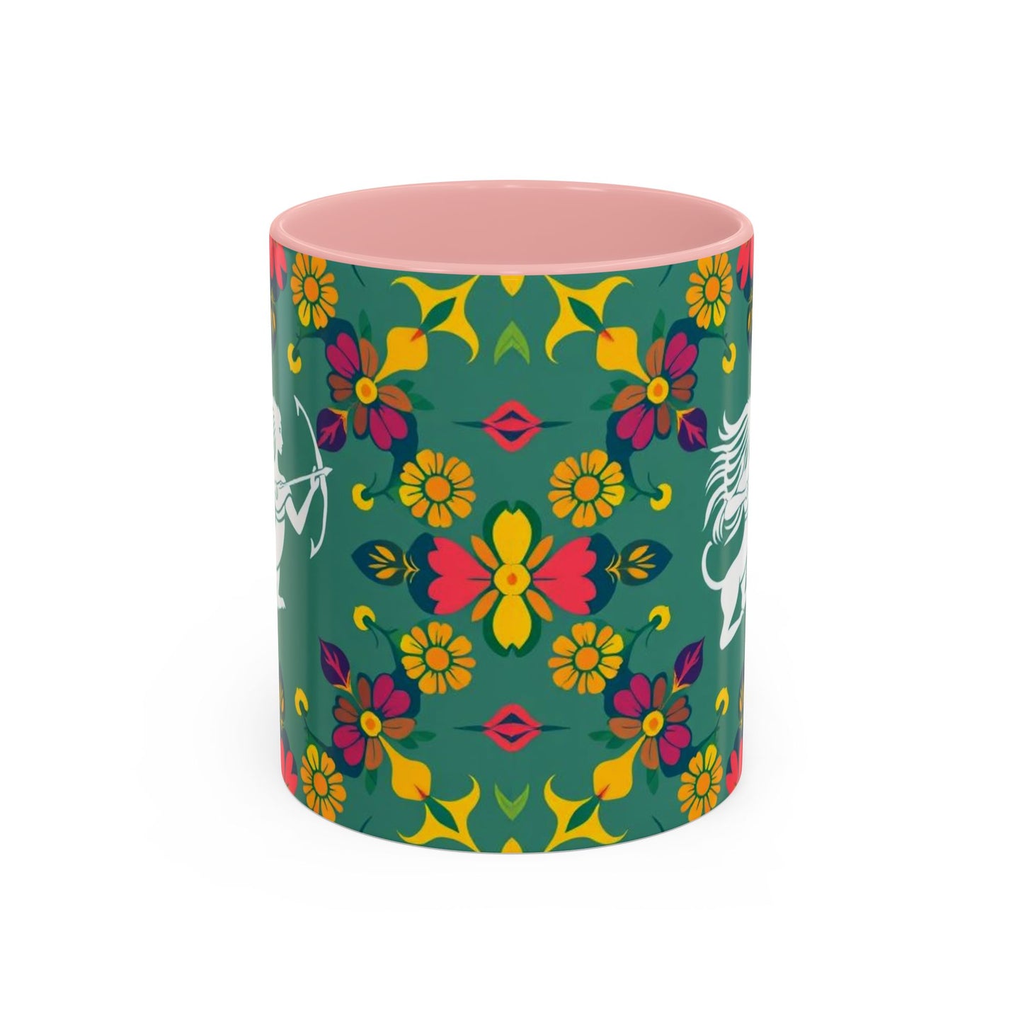 Accent Coffee Mug, Sagittarius, Zodiac. Flower Pattern, (11, 15oz)