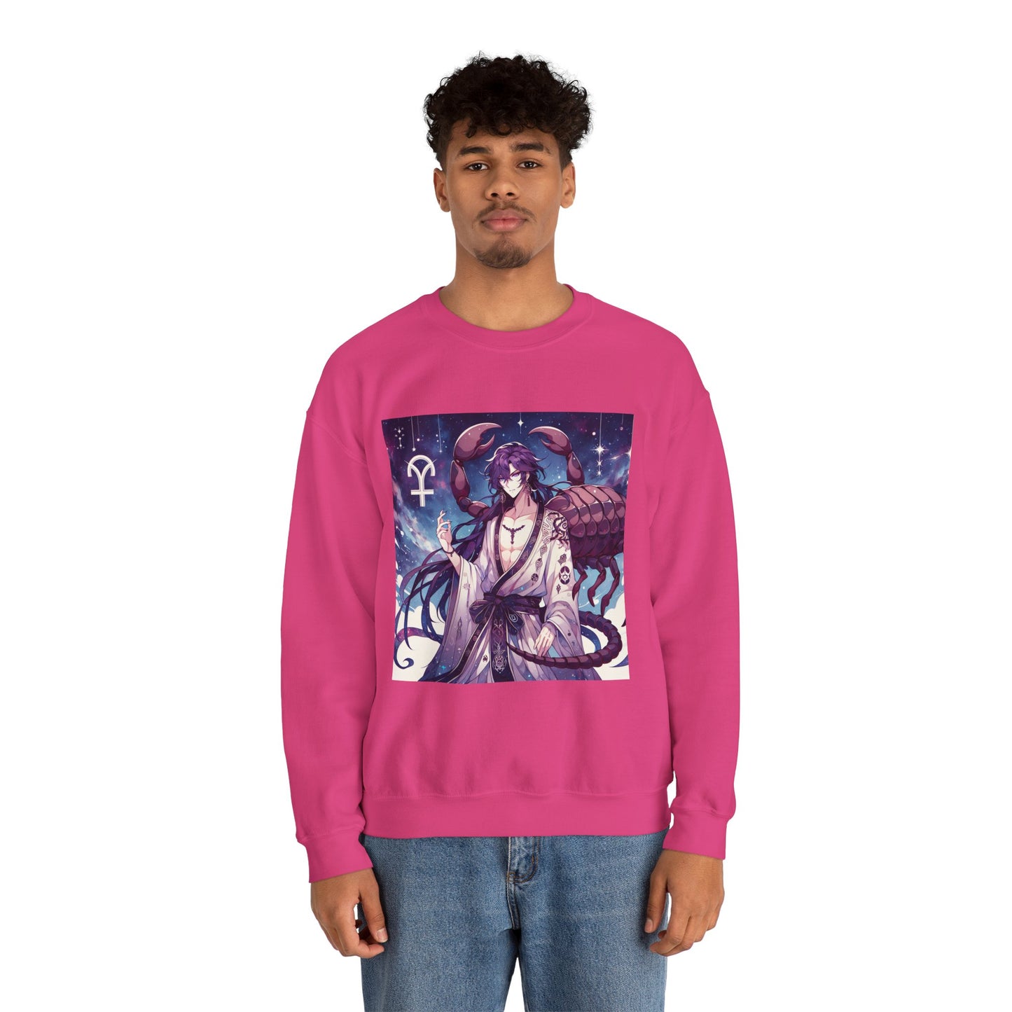 Unisex Heavy Blend™ Crewneck Sweatshirt, Scorpio Zodiac Design, purple scorpion anime