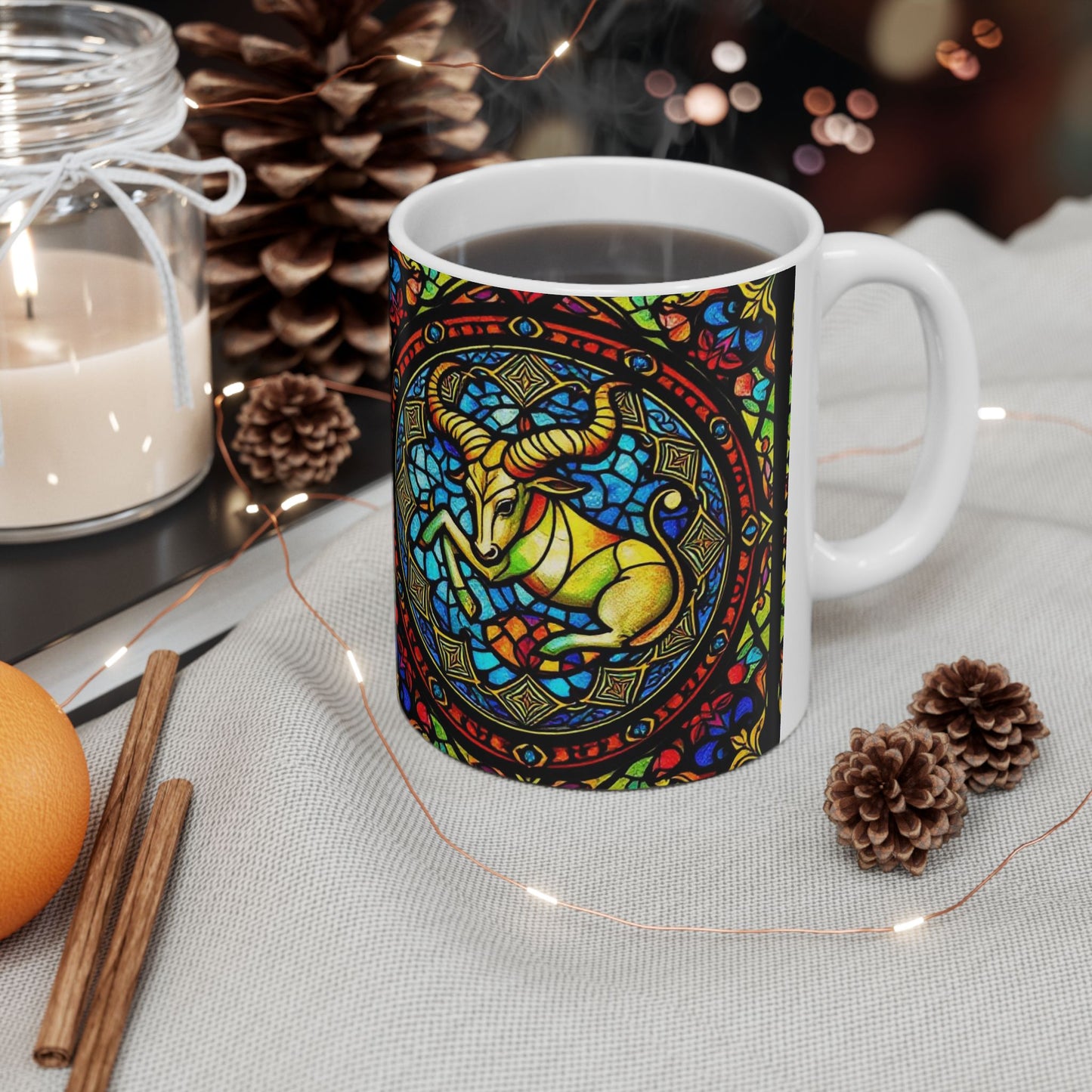 Ceramic Mug, (11oz, 15oz), Ceramic Coffee Mug, AOP, Glass Design v1, Taurus Zodiac