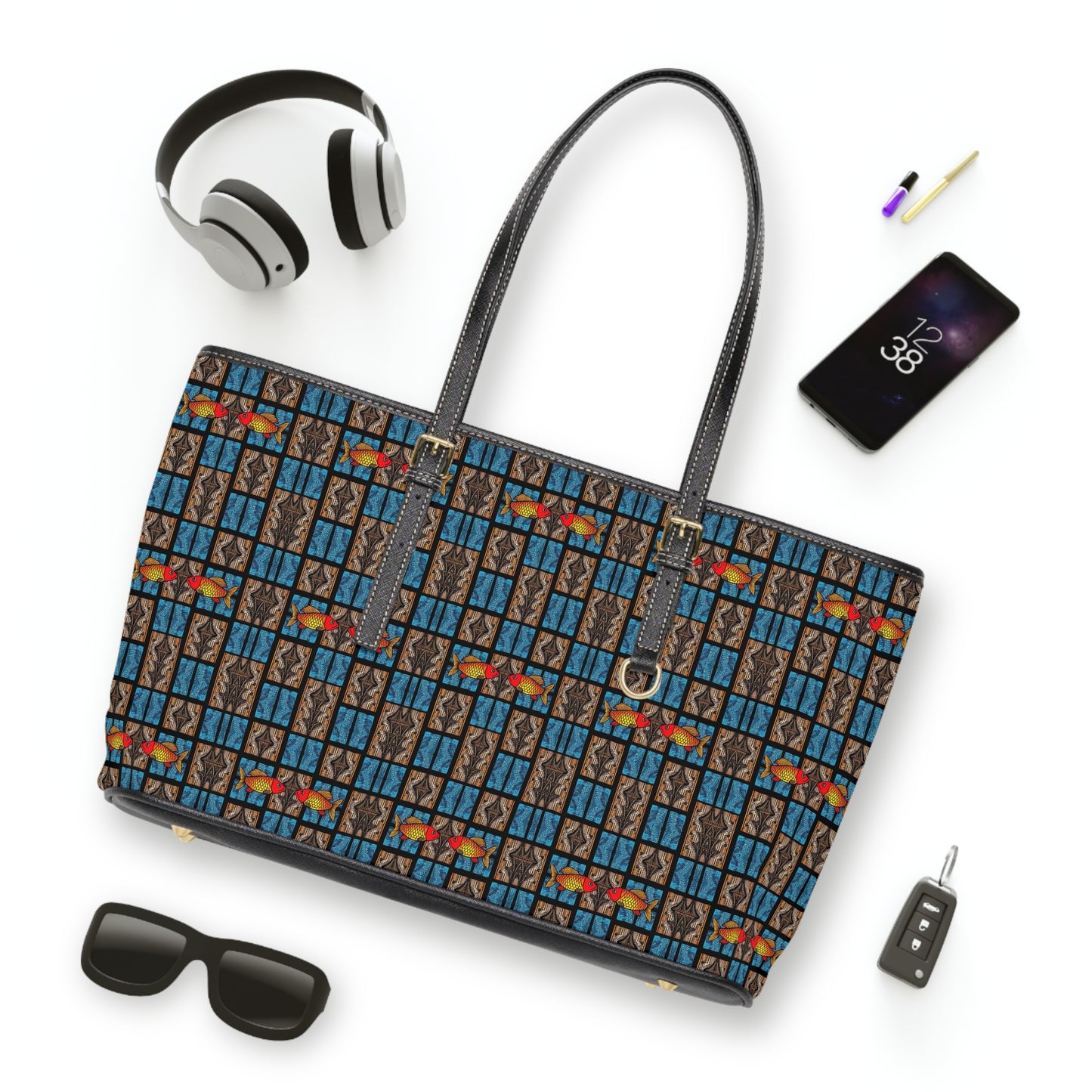 Leather Shoulder Bag, Pisces, Zodiac v4, Shapes Pattern
