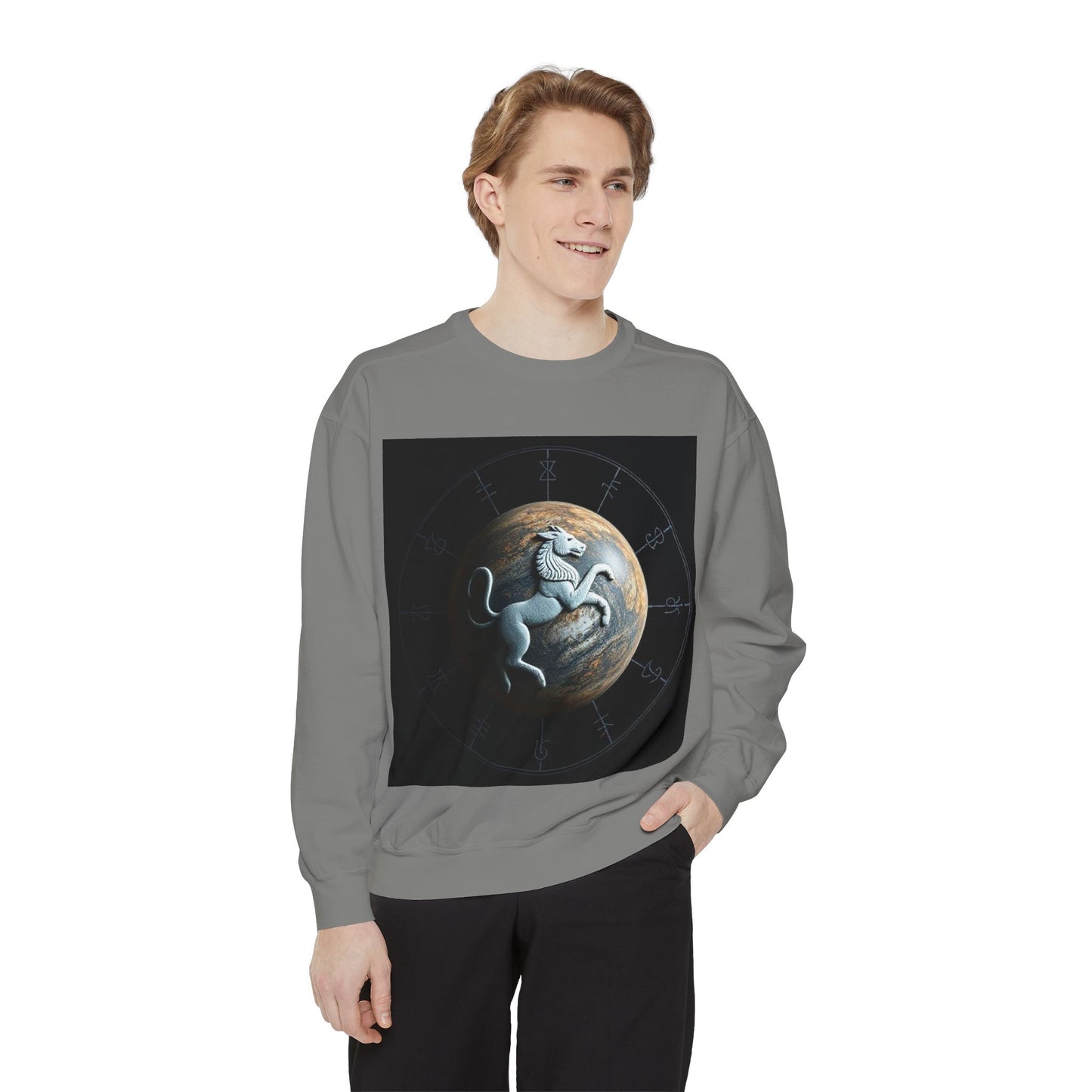 Garment-Dyed Sweatshirt, Unisex, Space Animal Design, Aquarius