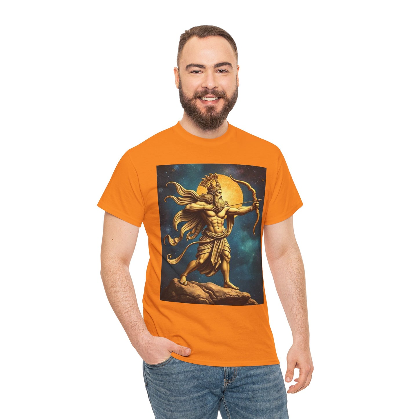 Unisex Heavy Cotton T-Shirt, Midnight Arrow, Sagittarius Zodiac Design