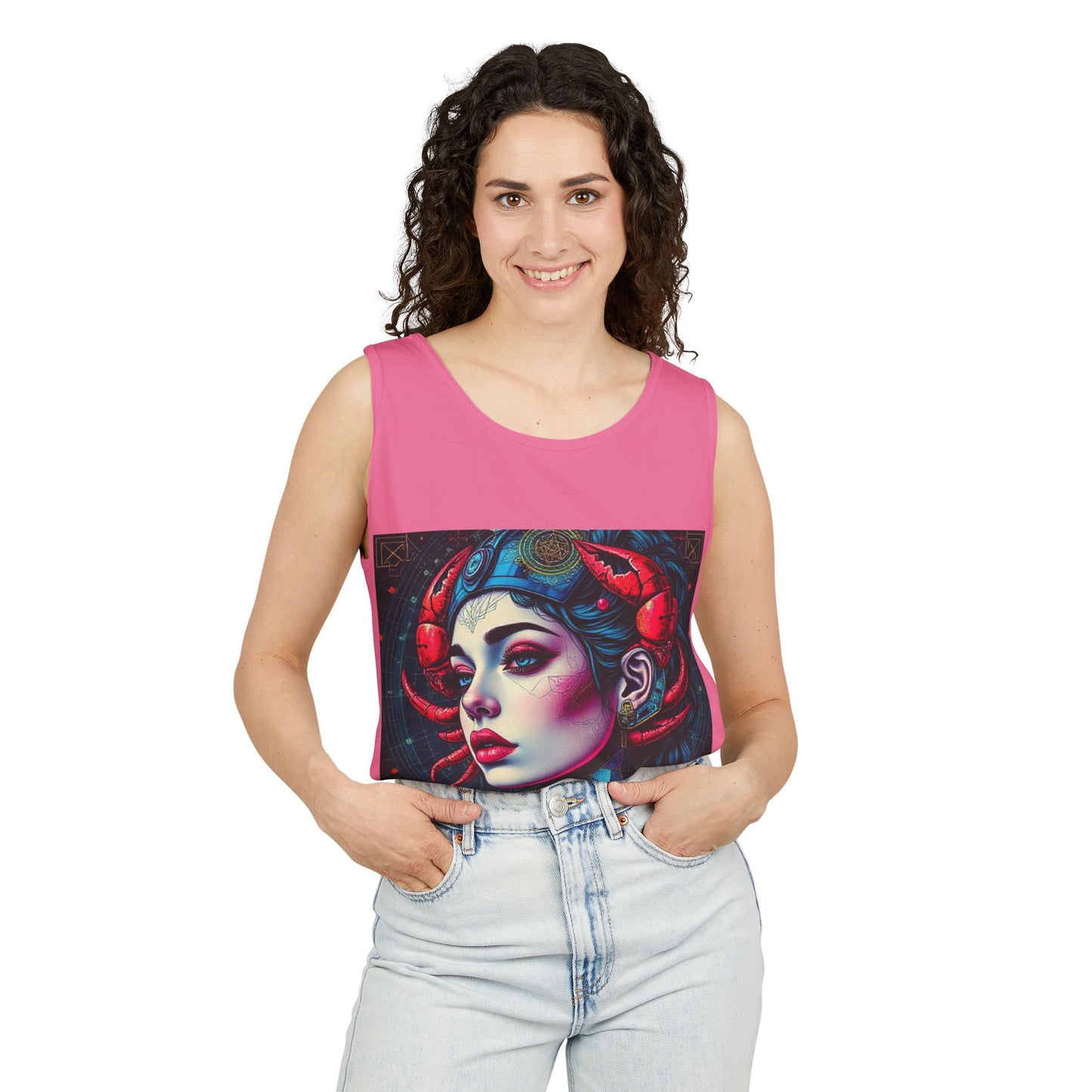 Unisex Garment-Dyed, Tank Top, Cancer, Pop Art v1, 100% US cotton