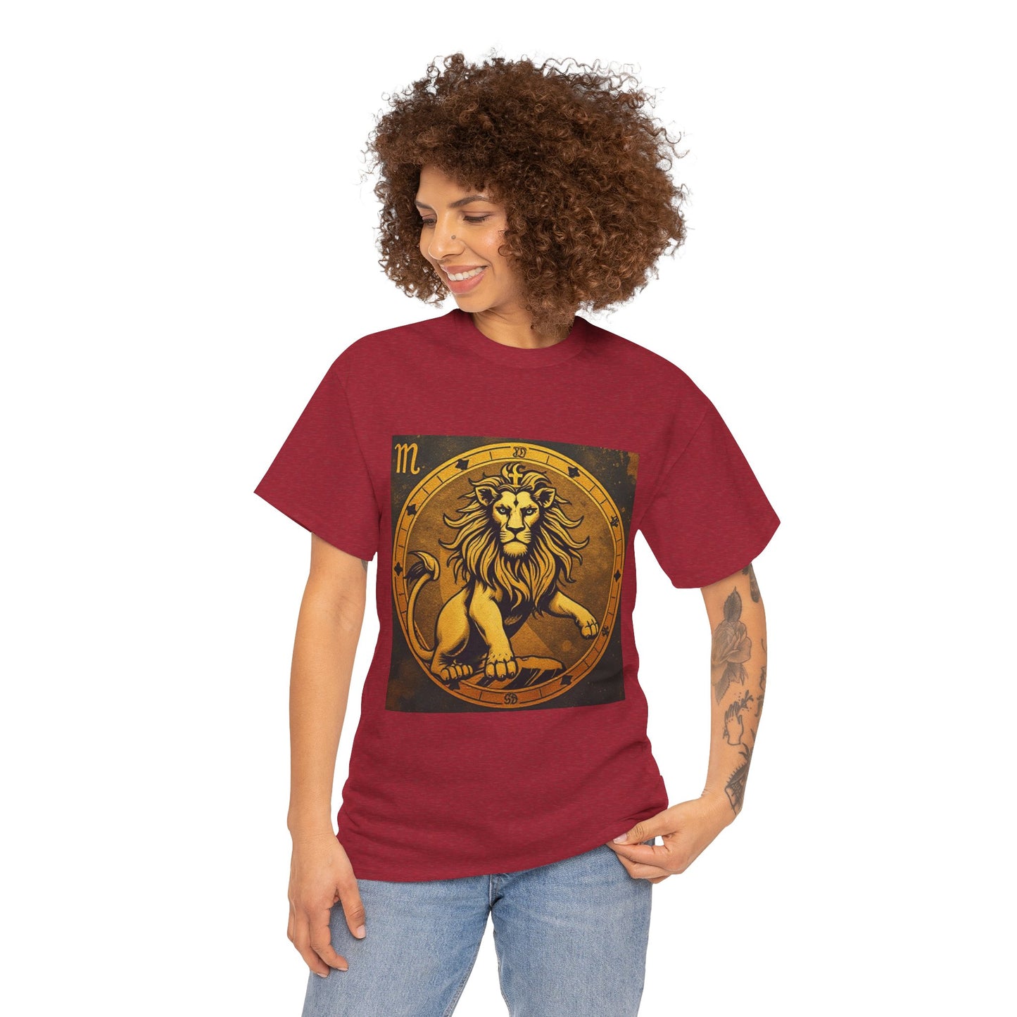 Unisex Heavy Cotton T-Shirt, Gold Lion v1, Leo Zodiac Design