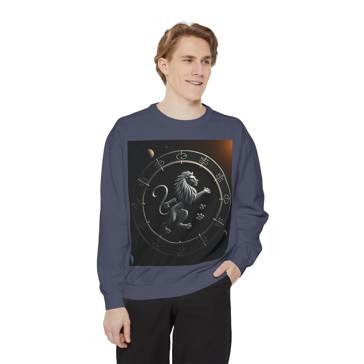 Garment-Dyed Sweatshirt, Unisex, Space Animal Design, Leo