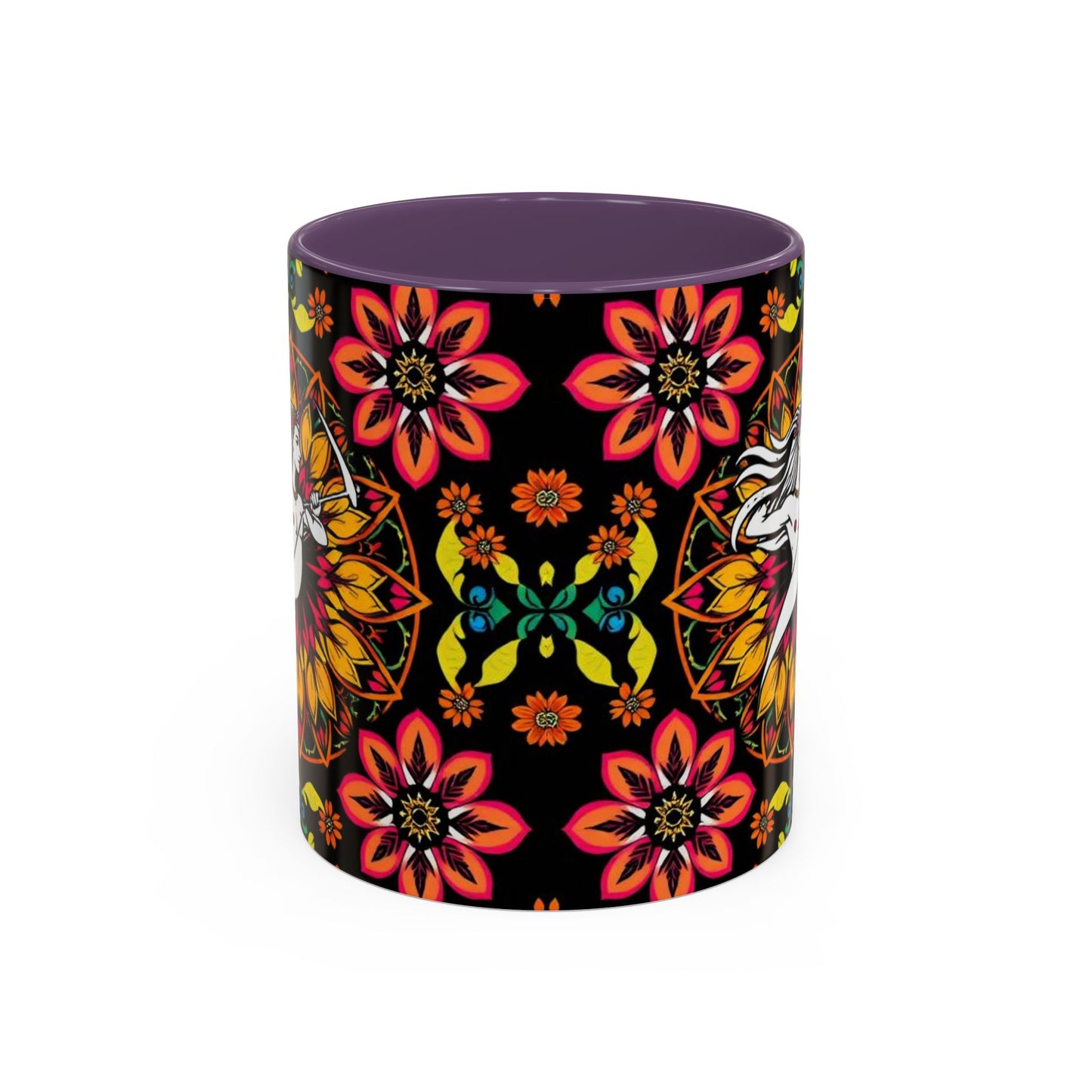 Accent Coffee Mug, Sagittarius, Zodiac v2. Flower Pattern, (11, 15oz)