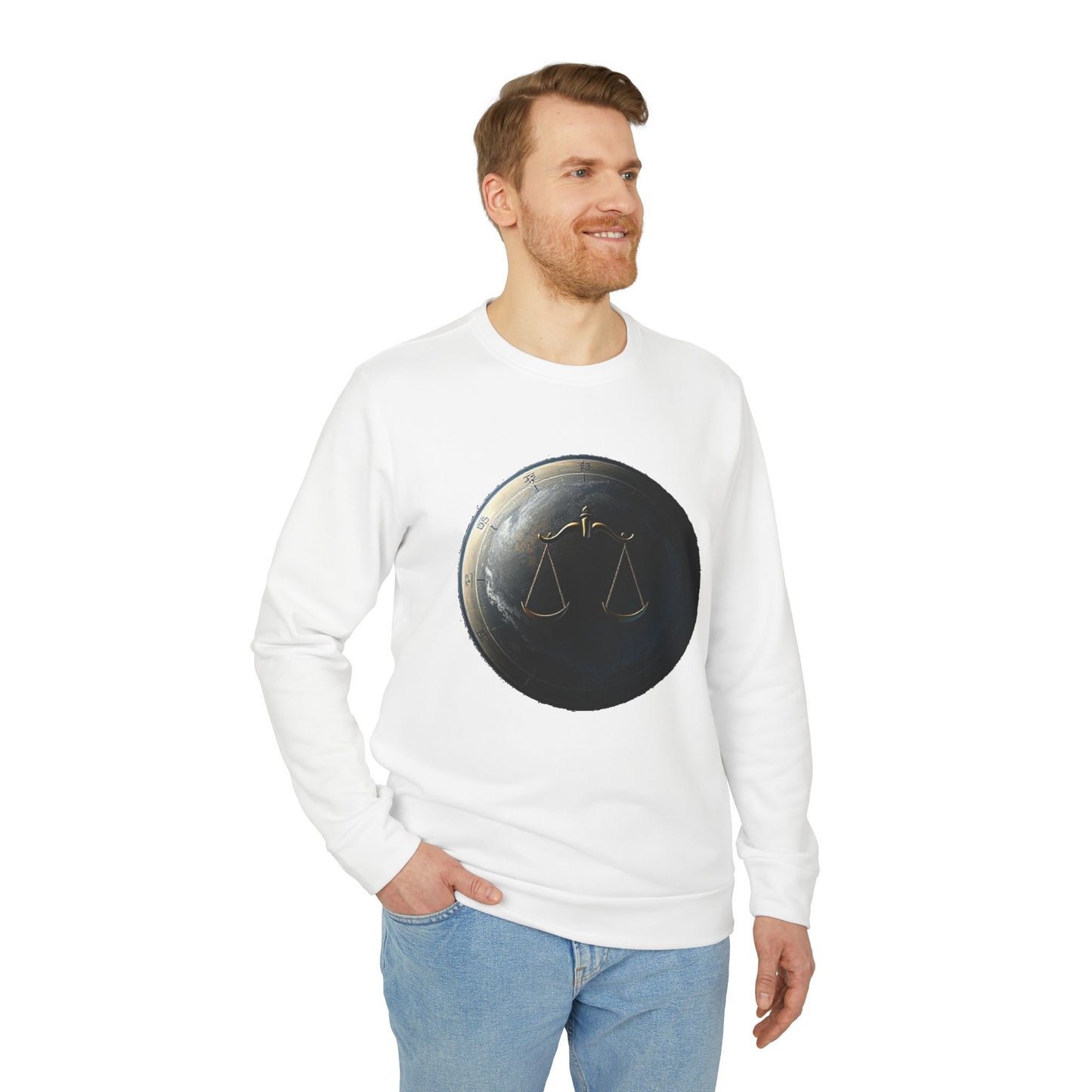 Adidas, Unisex Fleece Crewneck Sweatshirt, Libra, Planet Symbol, Zodiac