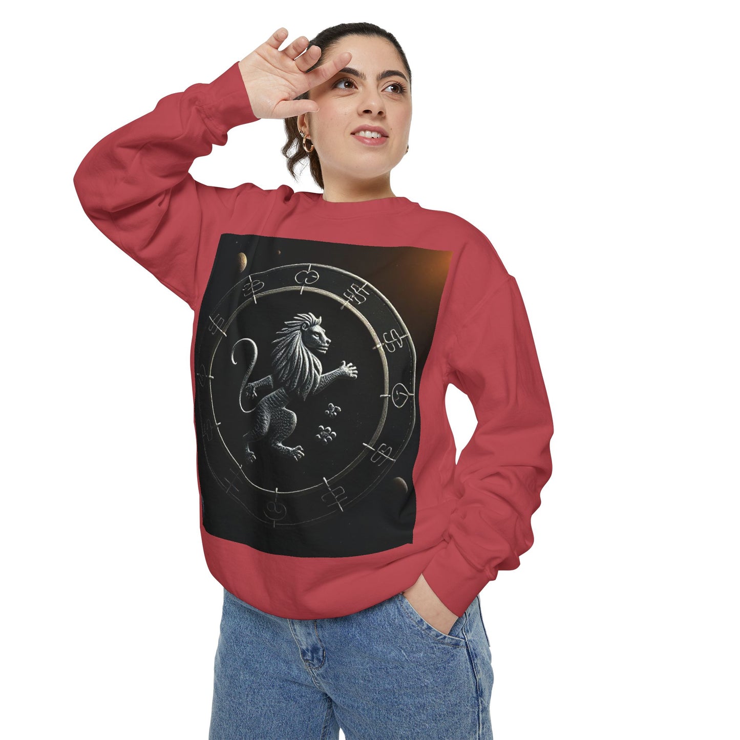 Garment-Dyed Sweatshirt, Unisex, Space Animal Design, Leo