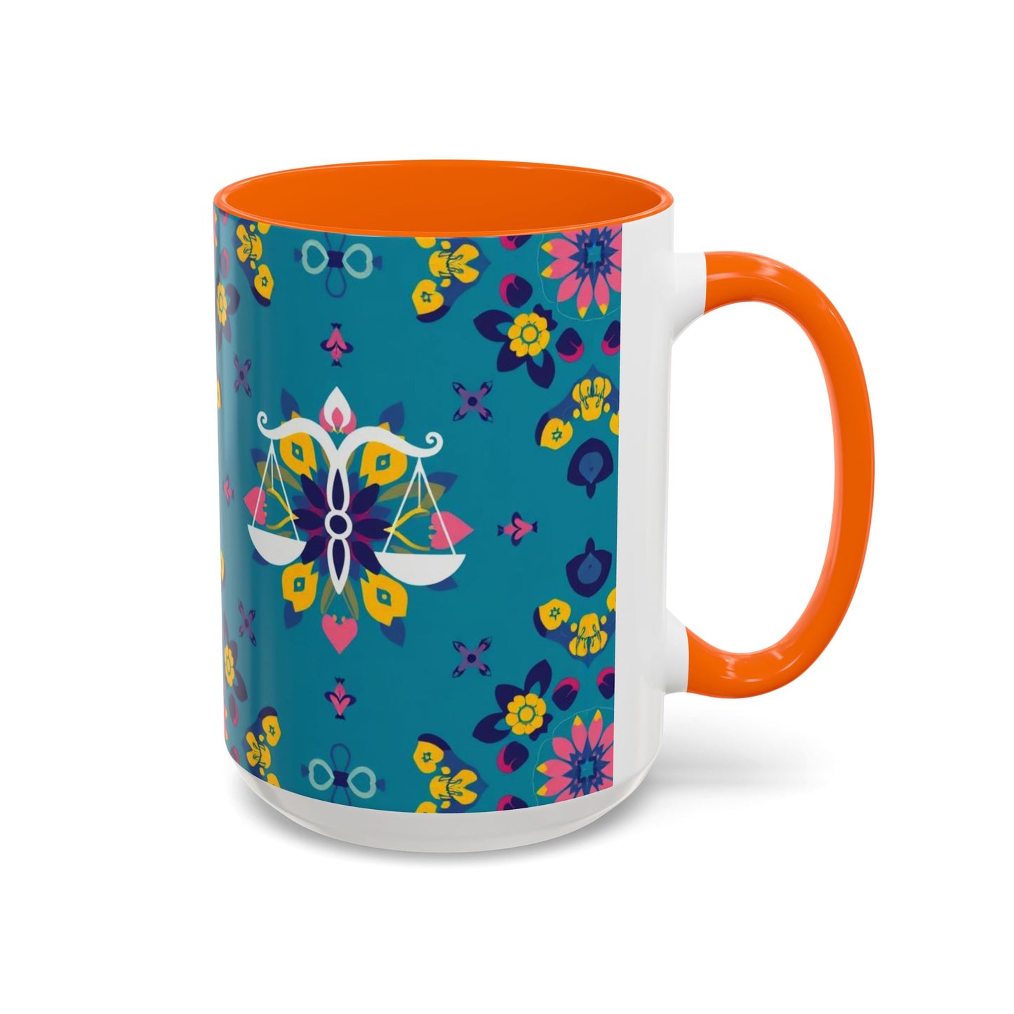 Accent Coffee Mug, Libra, Zodiac v2, Flower Pattern, (11, 15oz)
