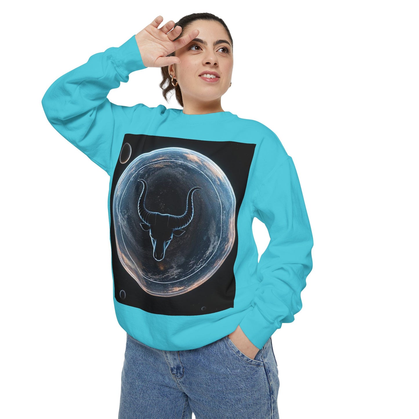 Garment-Dyed Sweatshirt, Unisex, Space Animal Design, Taurus