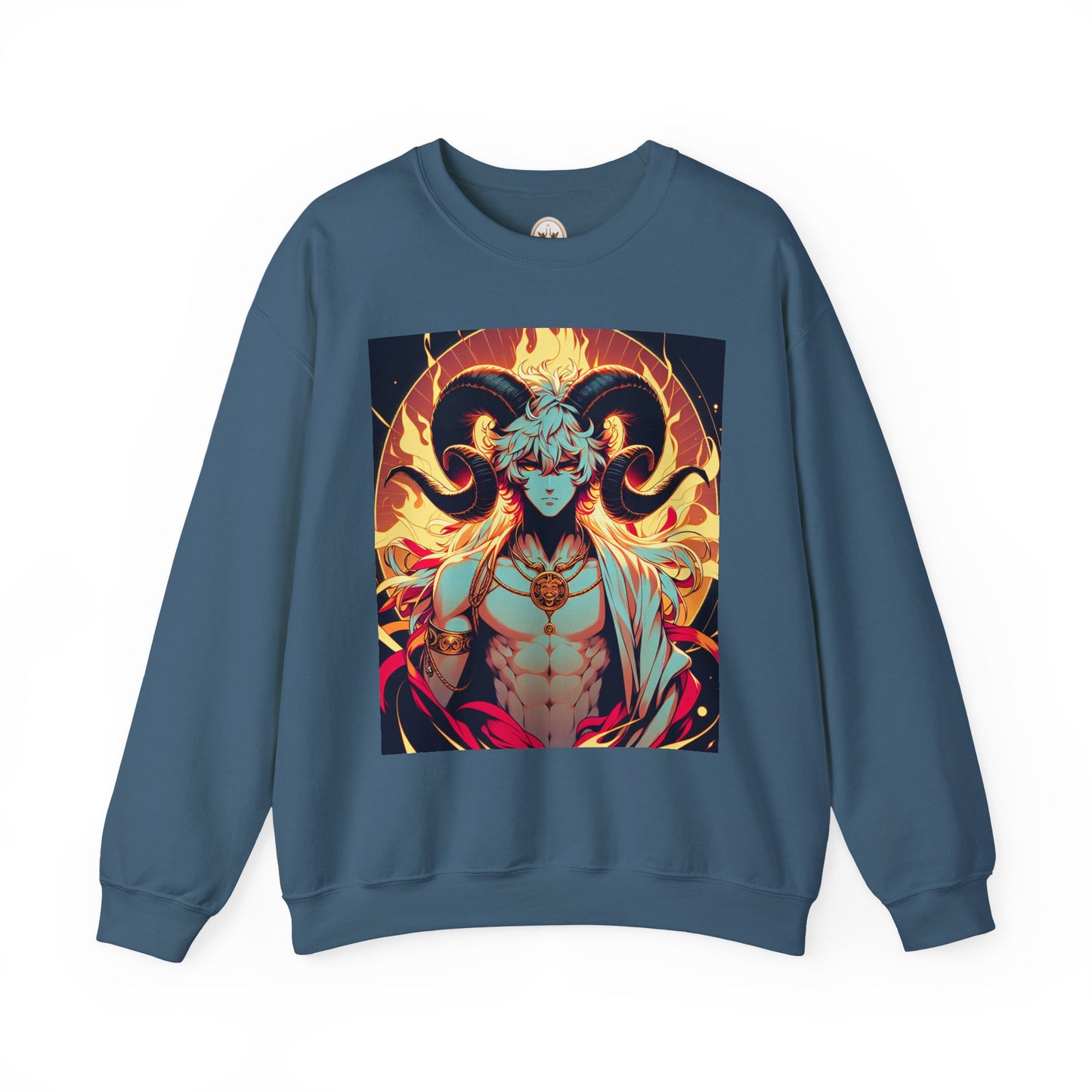 Unisex Heavy Blend™ Crewneck Sweatshirt, Anime Fire Aries, Zodiac Design