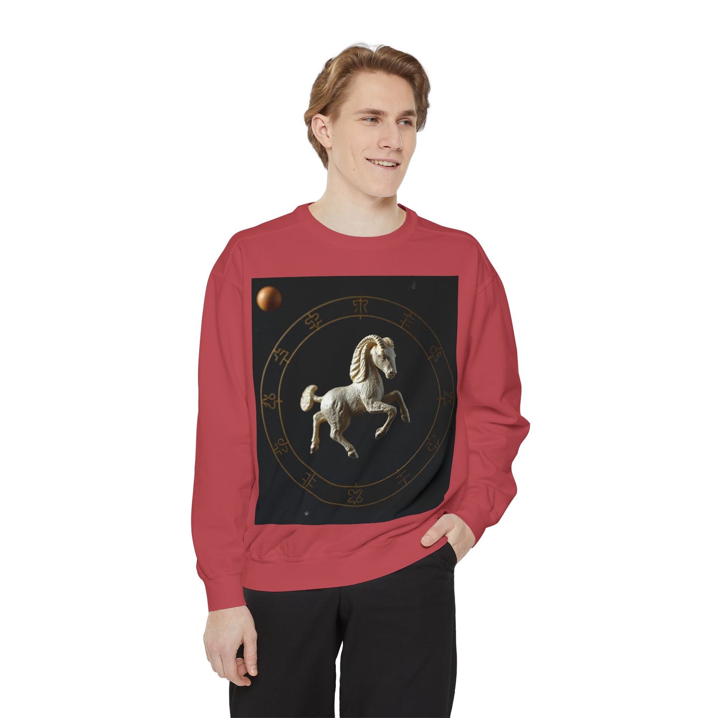 Garment-Dyed Sweatshirt, Unisex, Space Animal Design, Capricorn