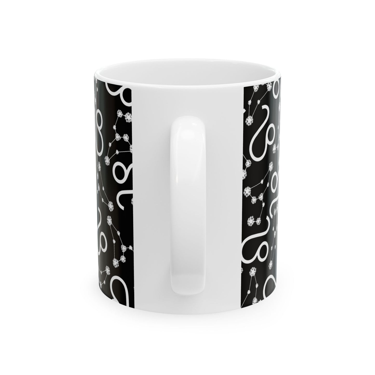 Ceramic Mug, (11oz, 15oz), Ceramic Coffee Mug, Black AOP, Leo Zodiac Design