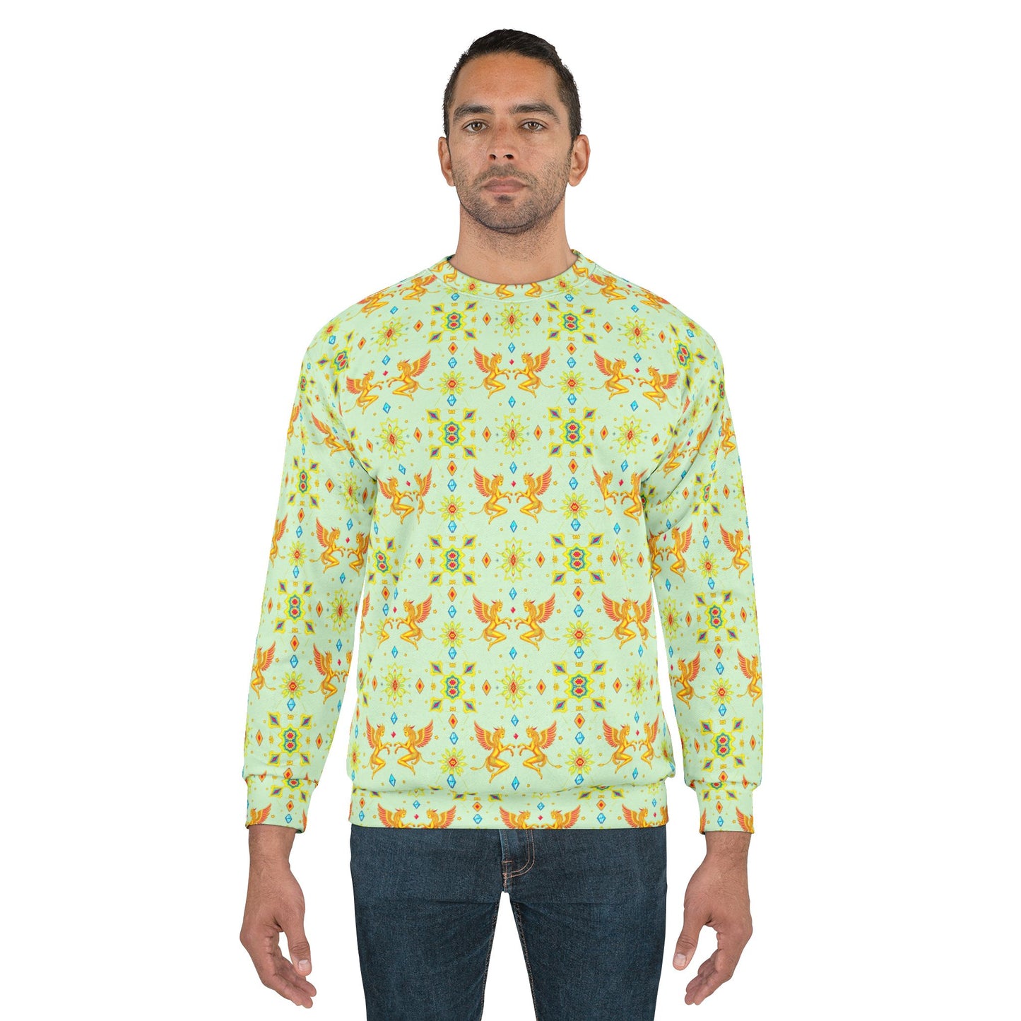 Unisex Sweatshirt (AOP), Gemini, Zodiac v3, Jewel Pattern