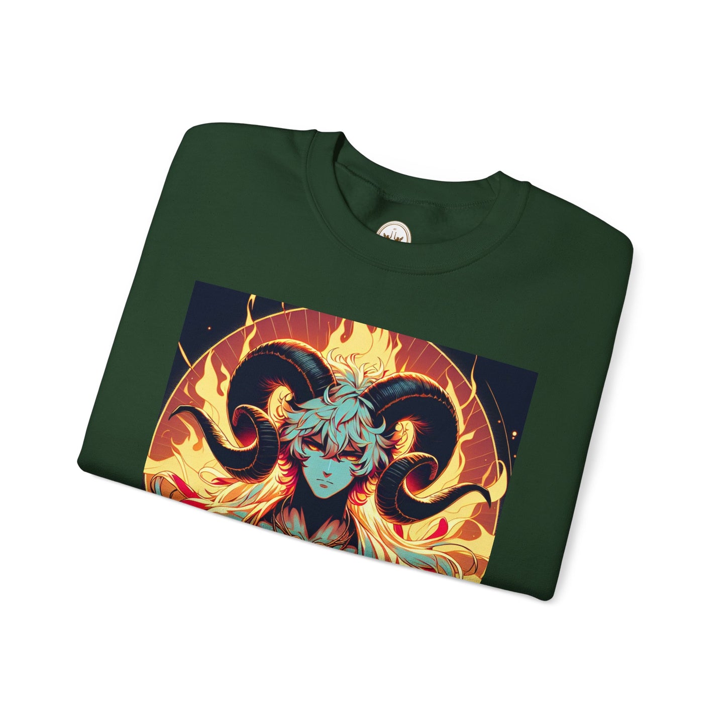 Unisex Heavy Blend™ Crewneck Sweatshirt, Anime Fire Aries, Zodiac Design