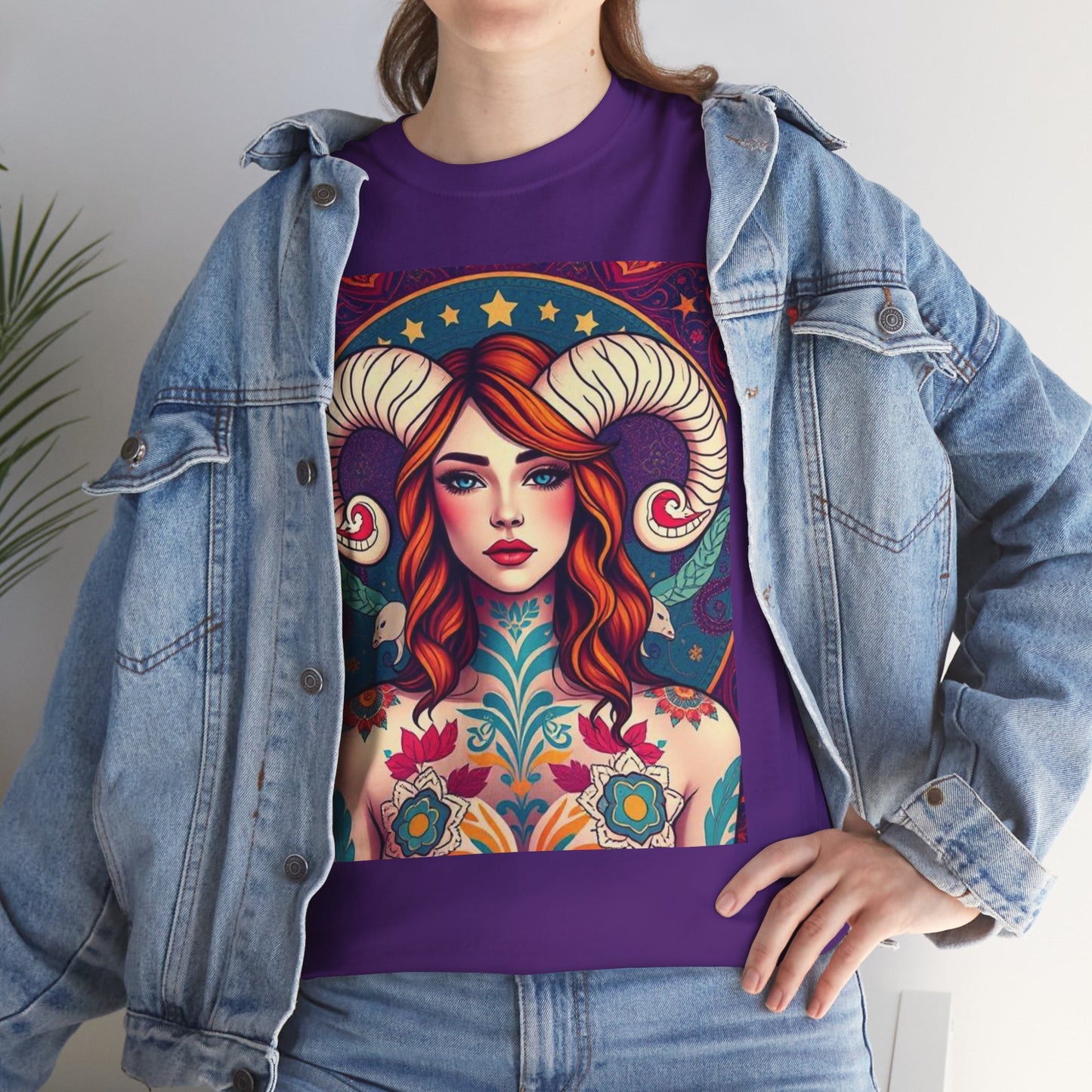 Unisex Heavy Cotton T-Shirt, Aries, Zodiac v1, Sexy Art