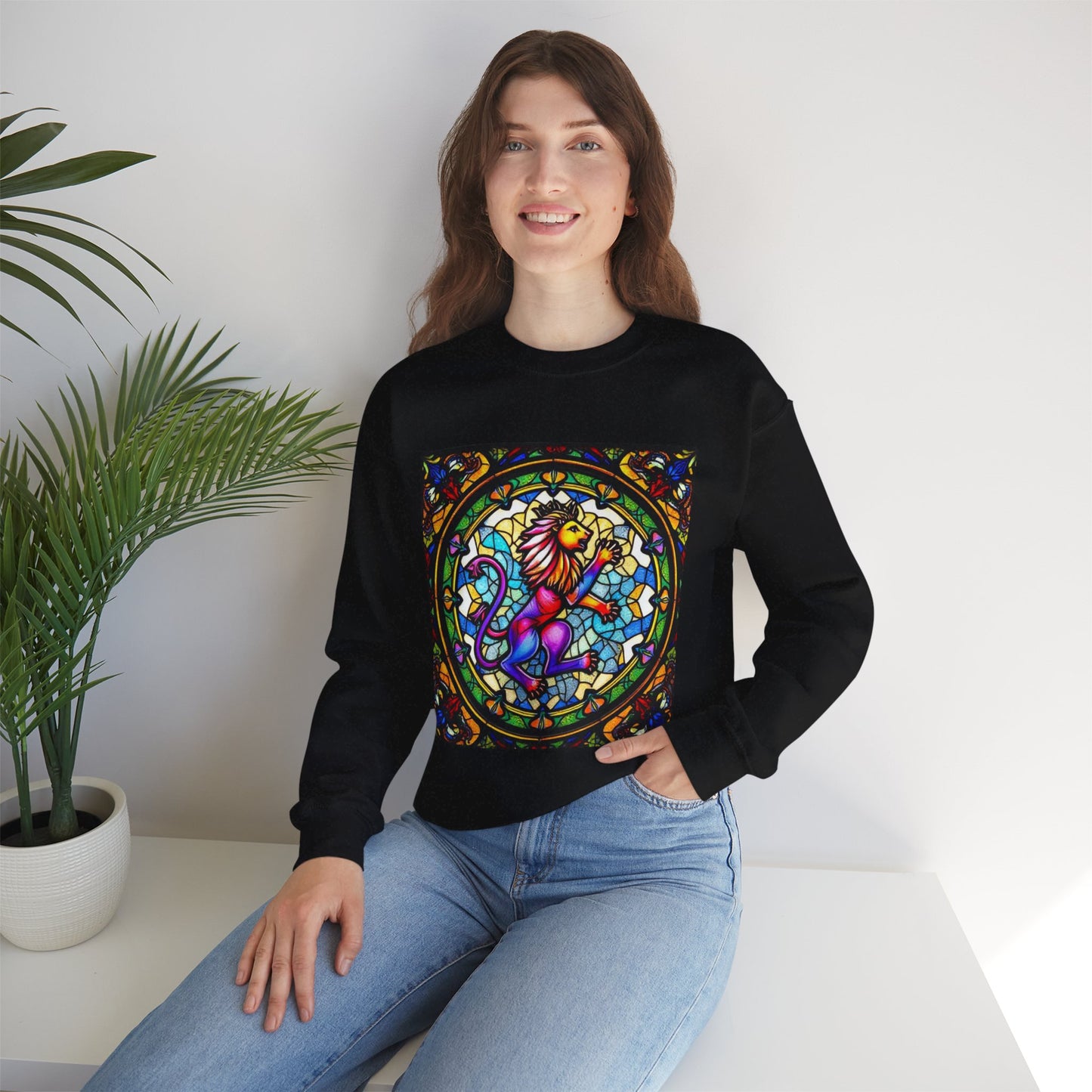 Unisex Heavy Blend™ Crewneck Sweatshirt, Glass, Leo Zodiac Design