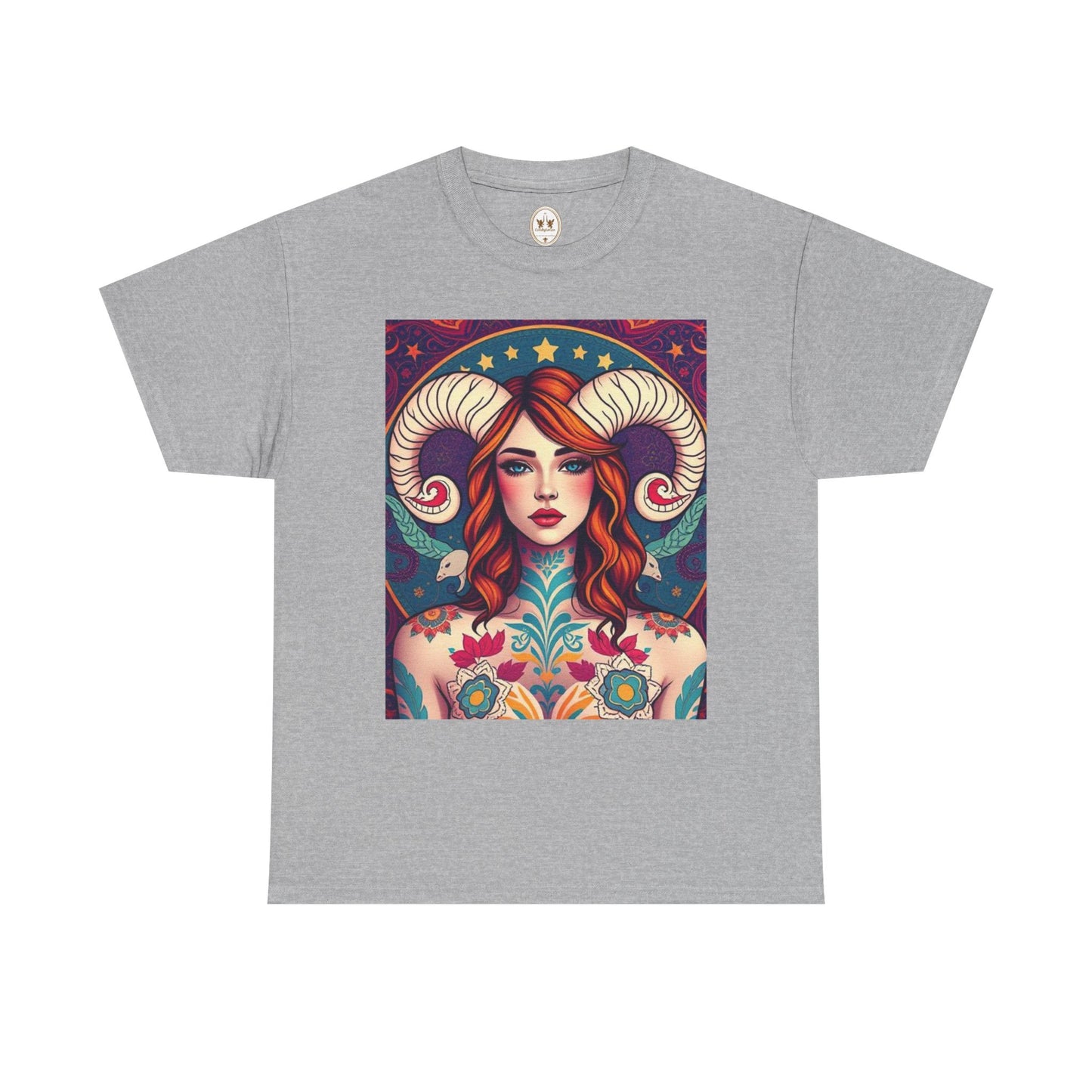 Unisex Heavy Cotton T-Shirt, Aries, Zodiac v1, Sexy Art