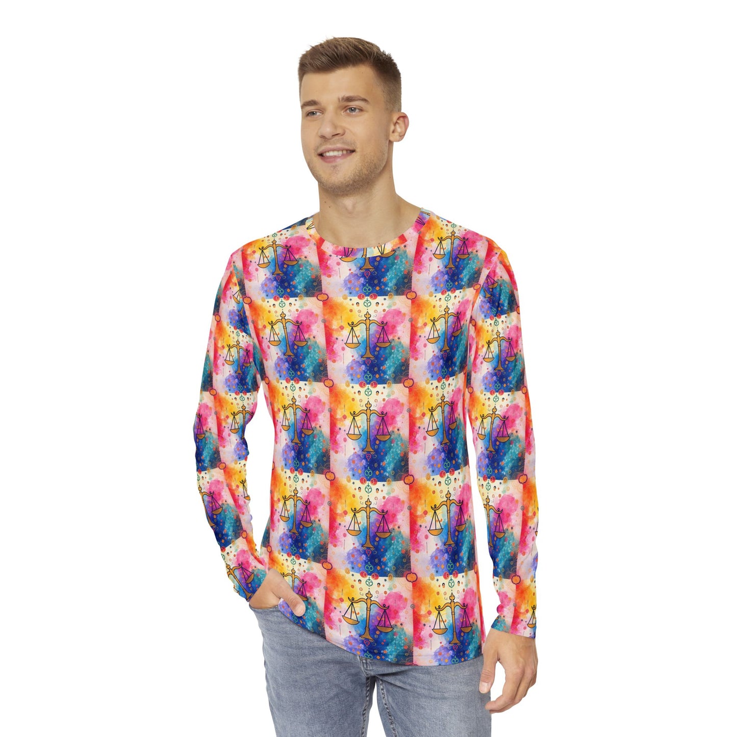 Men's Long Sleeve Shirt, (AOP), Libra, Zodiac v3, Pattern