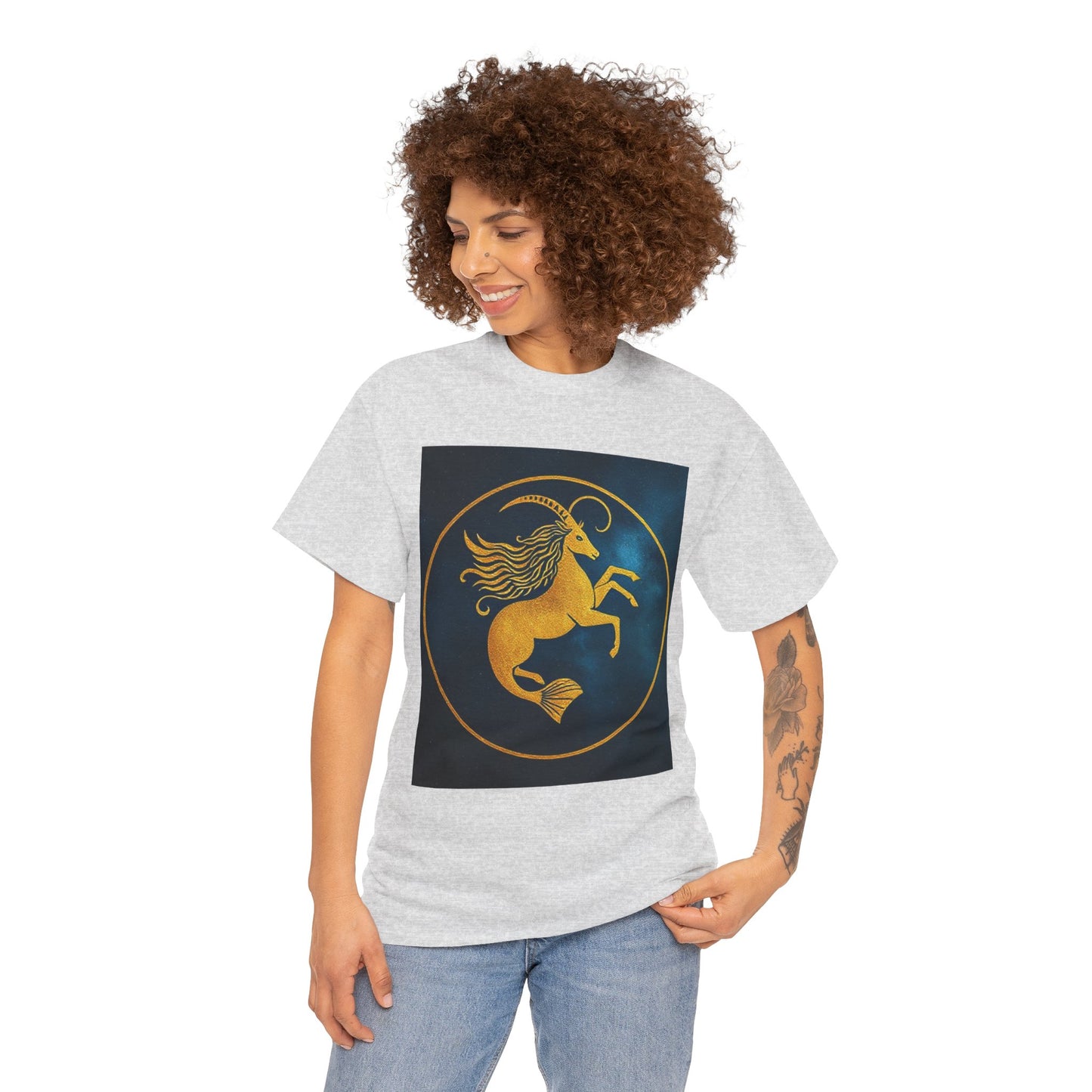 Unisex Heavy Cotton T-Shirt, Capricorn Animal v4, Symbol, Zodiac Design