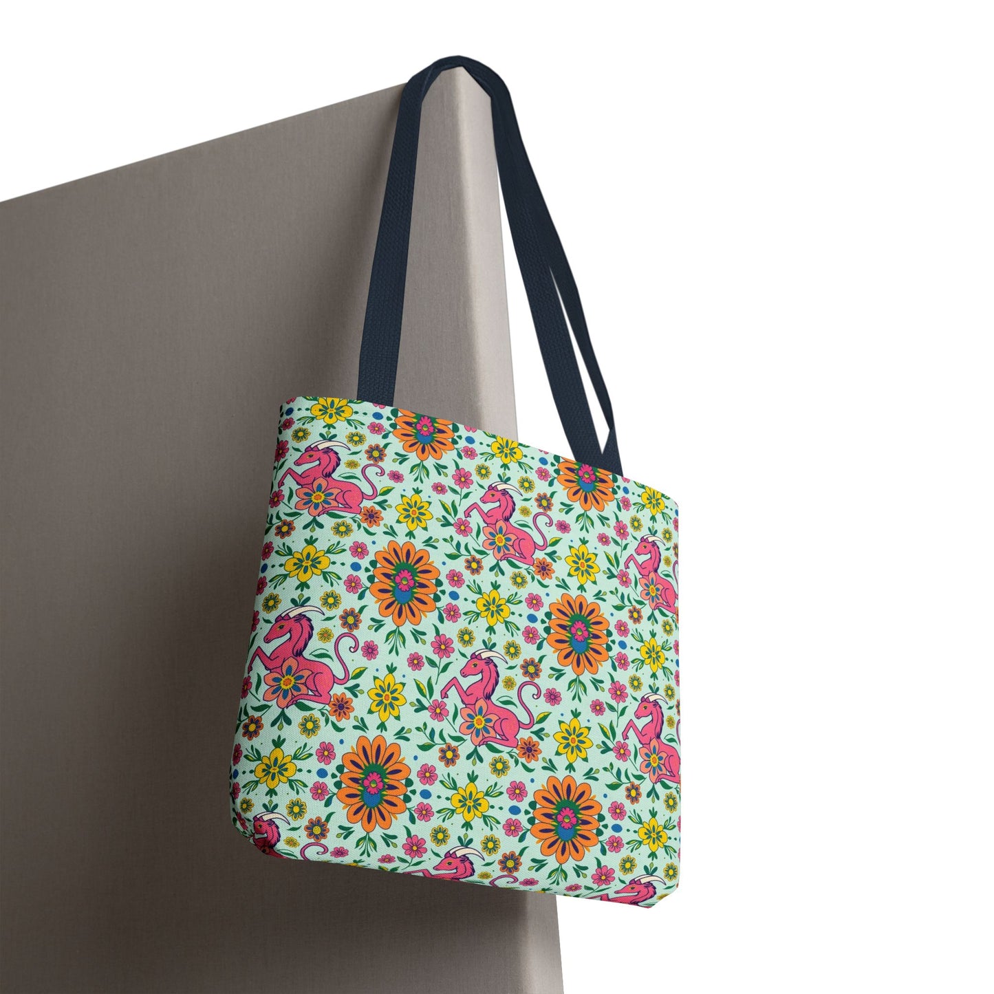 Tote Bag, (AOP), Aquarius, Zodiac v6, Flower Pattern