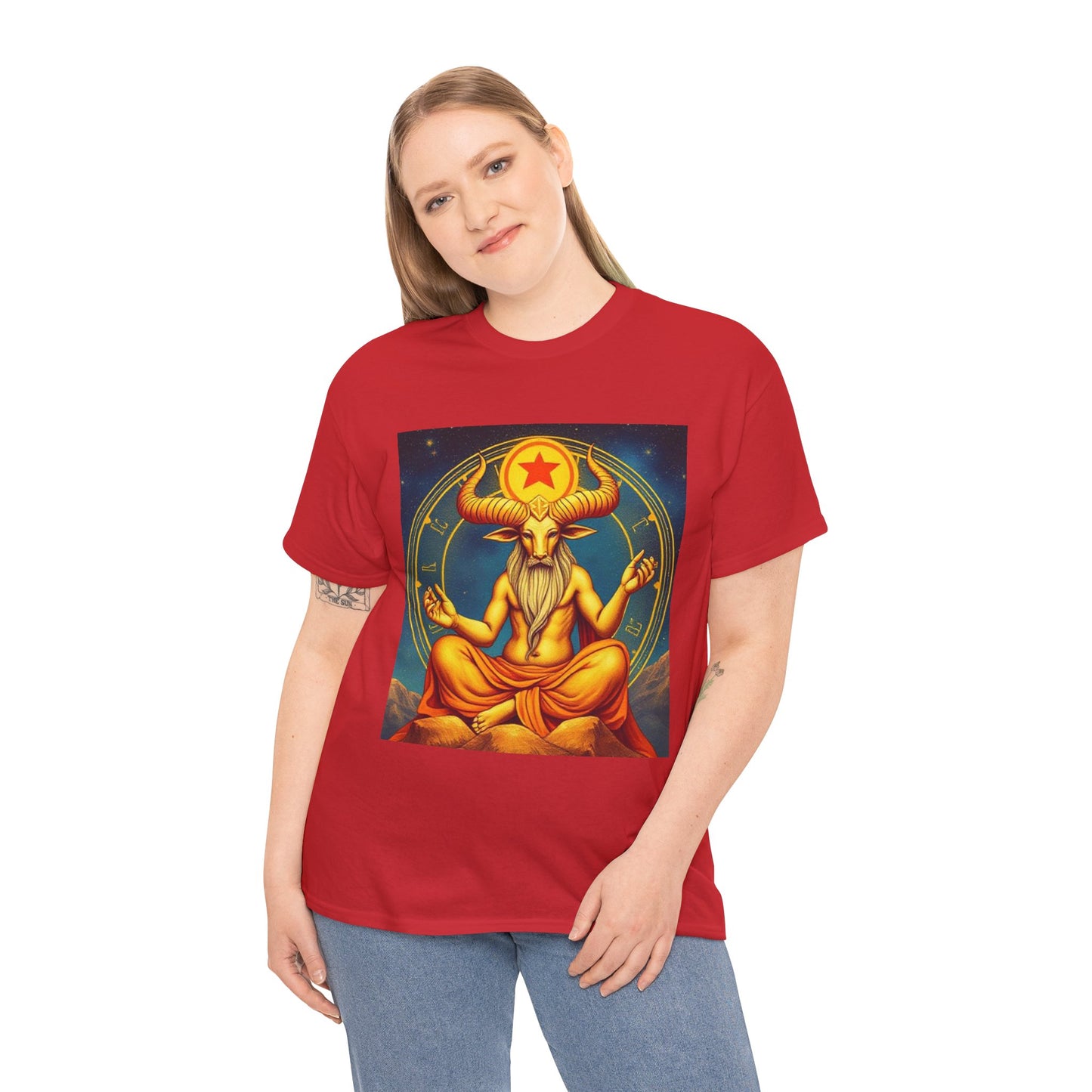 Unisex Heavy Cotton T-Shirt, Meditating Bull, Taurus Zodiac Design
