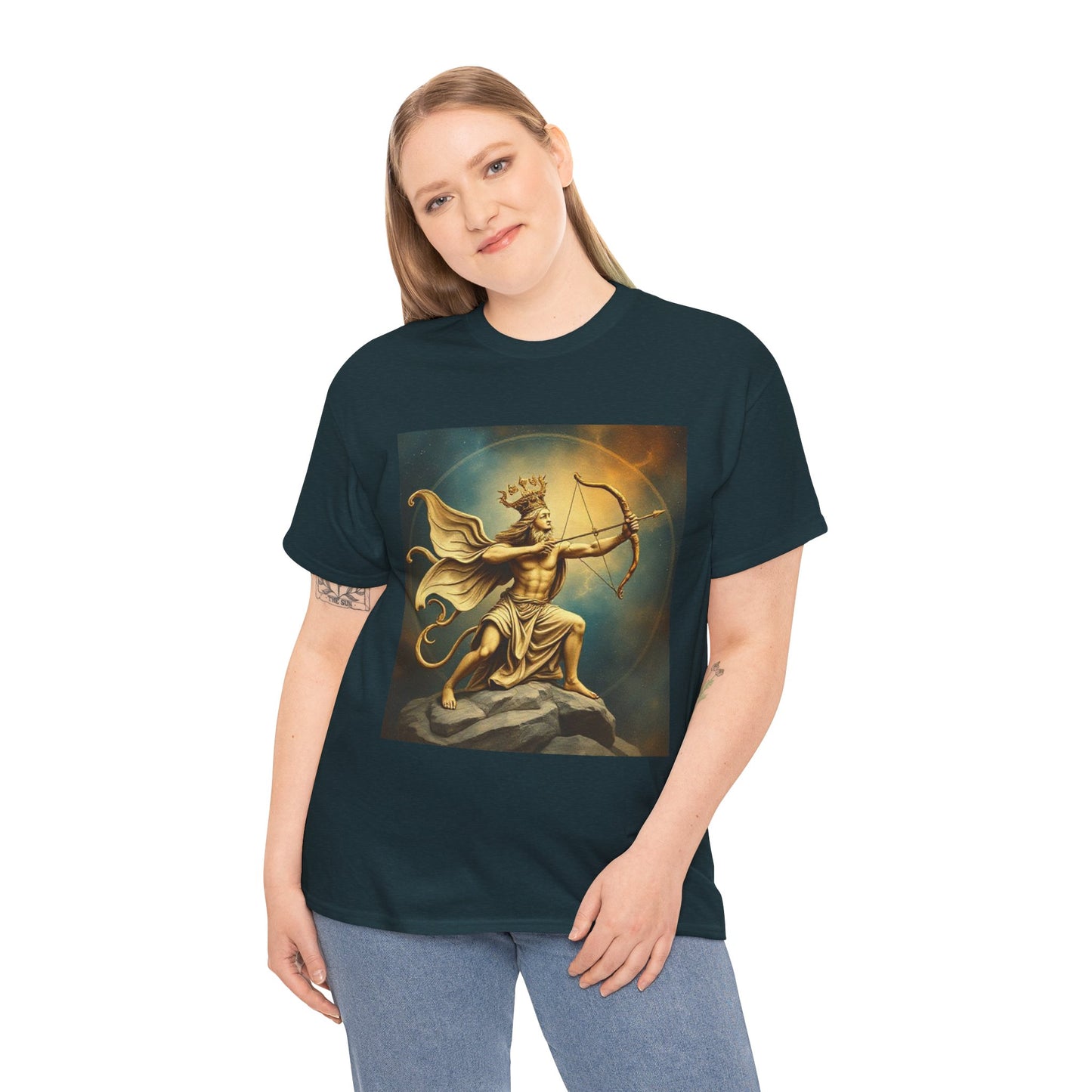 Unisex Heavy Cotton T-Shirt, Sagittarius King, Bow & Arrow v1, Zodiac Design