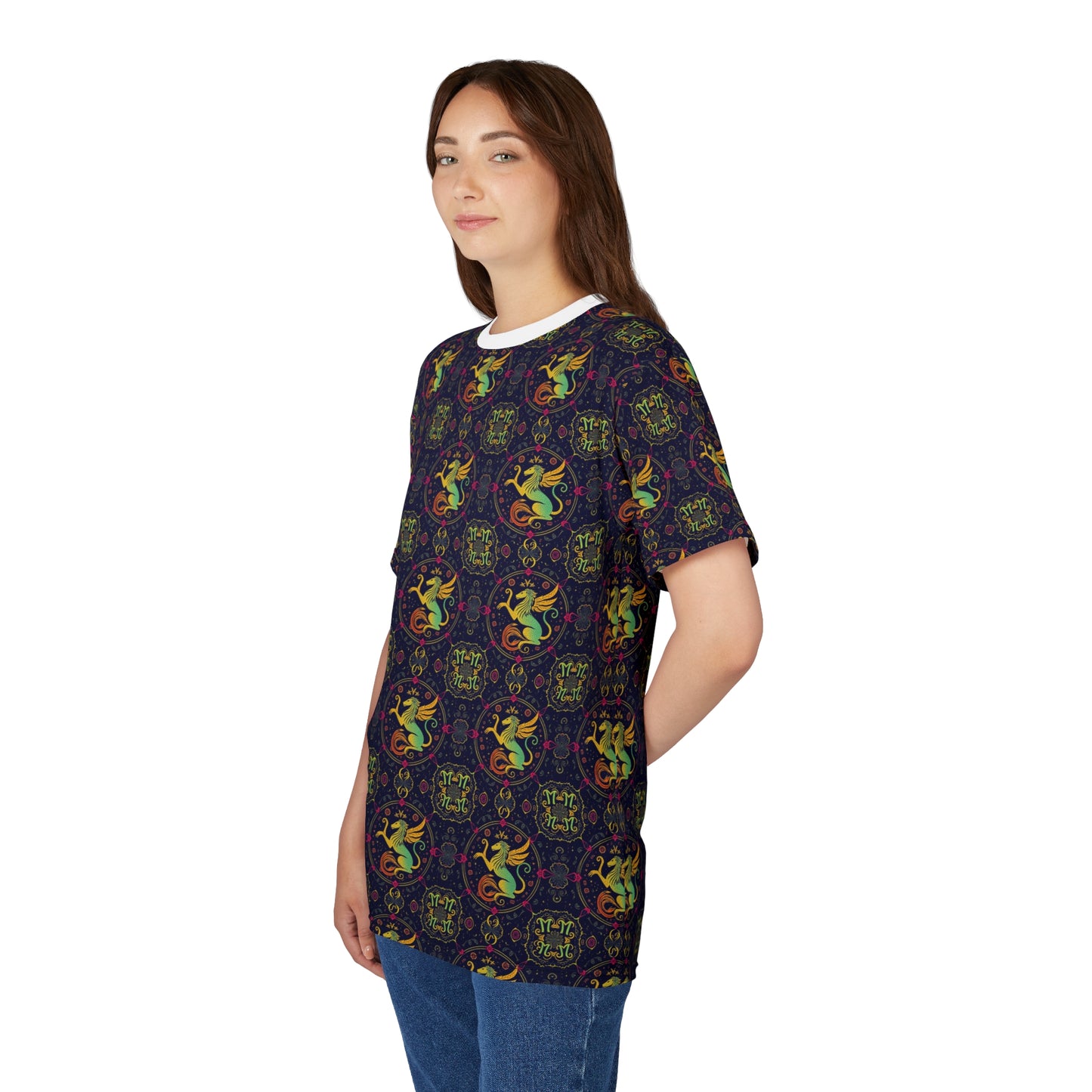 Unisex Cut & Sew T-Shirt, AOP, Virgo, Zodiac v1, Pattern