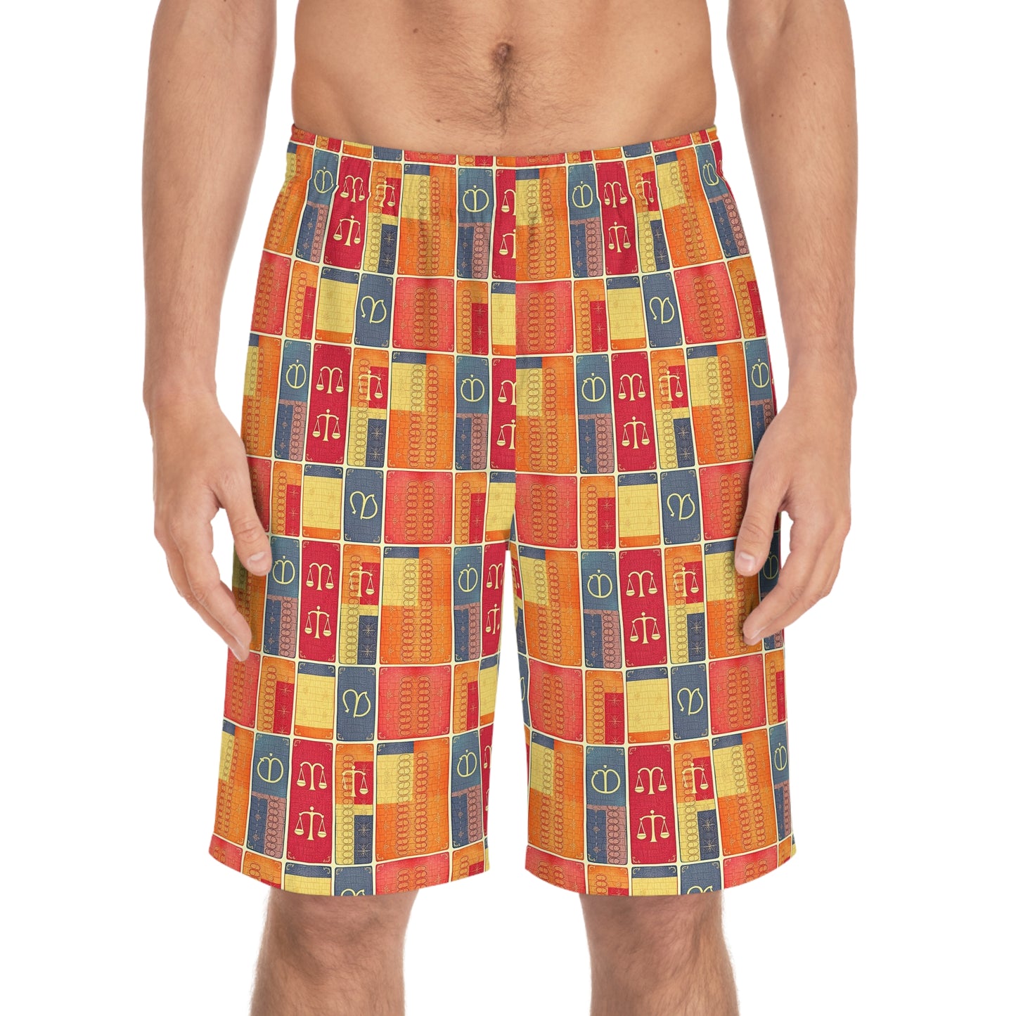 Men's Board Shorts, (AOP), Libra, Zodiac v2, Shape Pattern