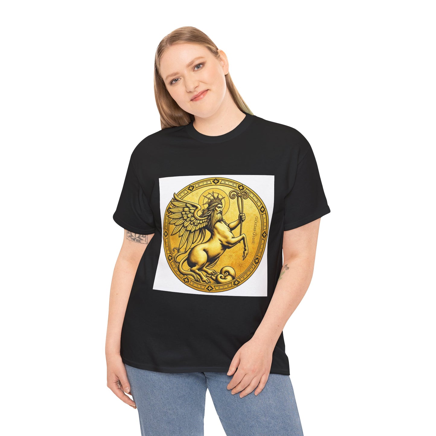 Unisex Heavy Cotton T-Shirt, Golden Angel Coin v1, Virgo Zodiac Design