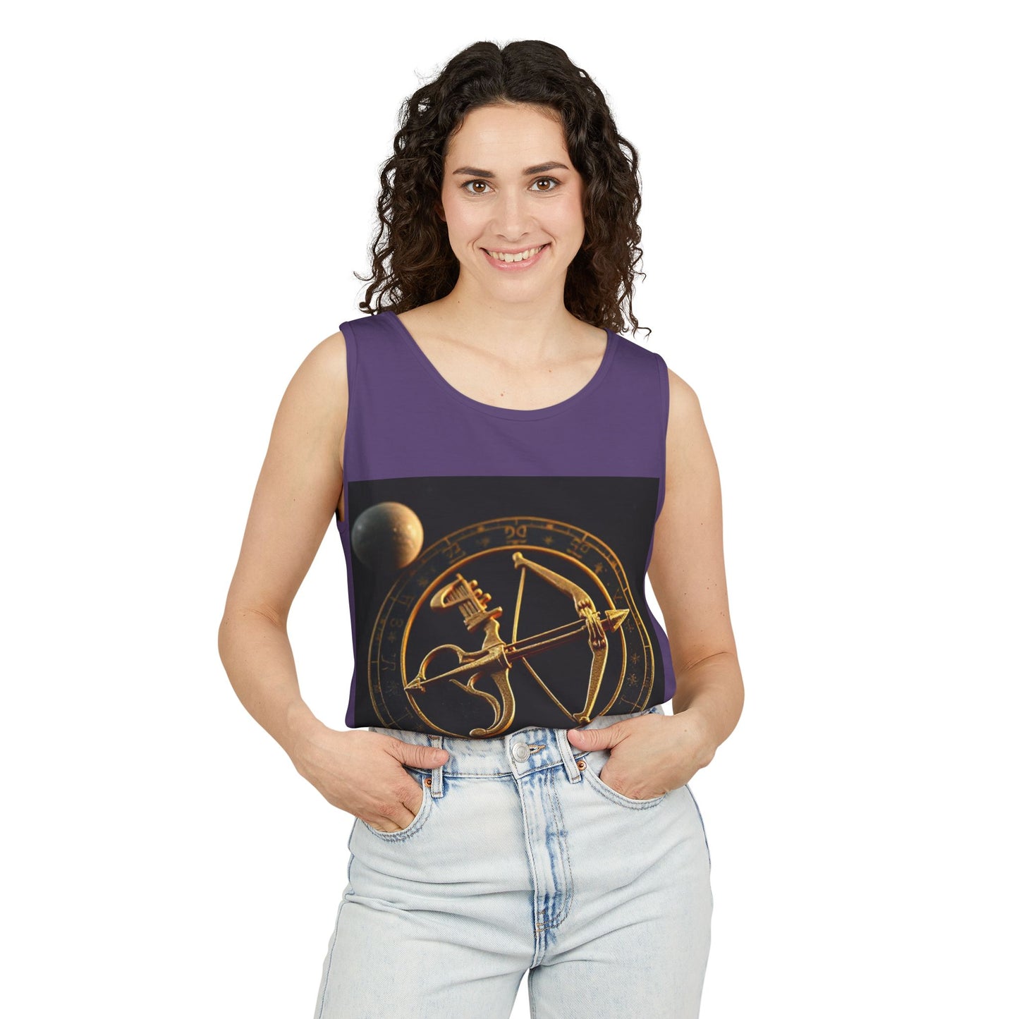 Unisex Garment-Dyed, Tank Top, Sagittarius Design, Planet Symbol v1, 100% US cotton