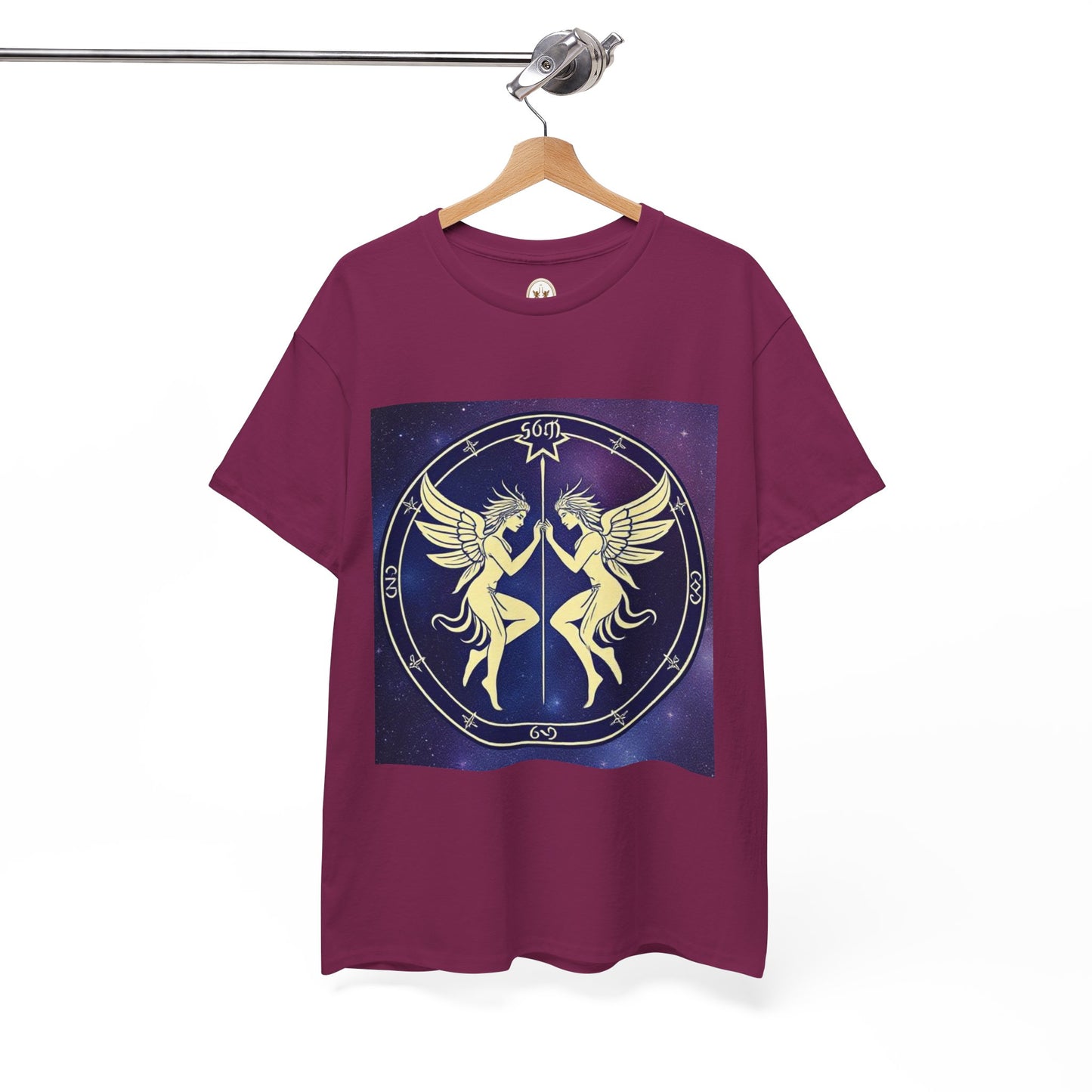 Unisex Heavy Cotton T-Shirt, Space Angel Twins v1, Gemini Zodiac Design
