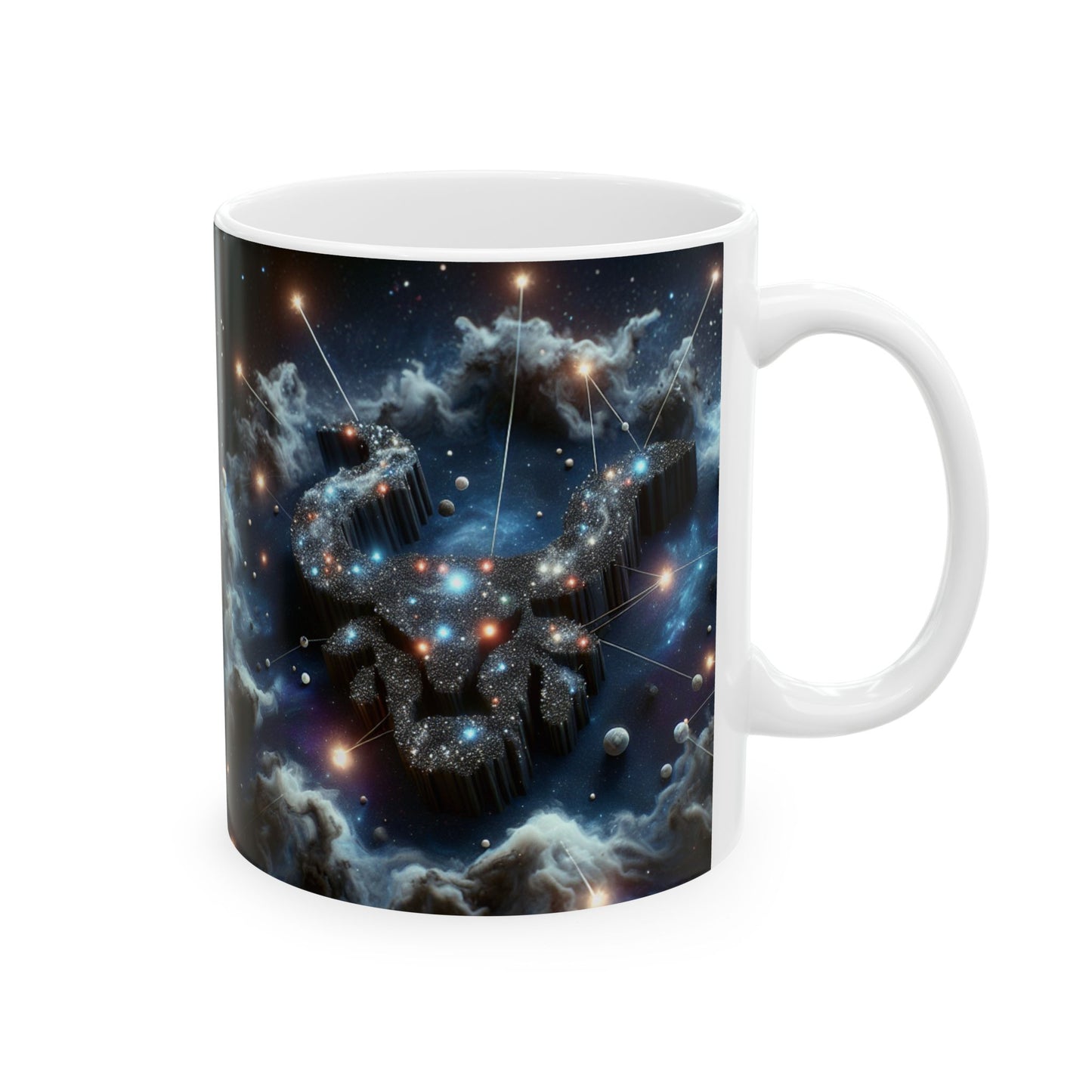 Ceramic Mug, (11oz, 15oz), Ceramic Coffee Mug, Space Bull, Smokey, Taurus Zodiac Design