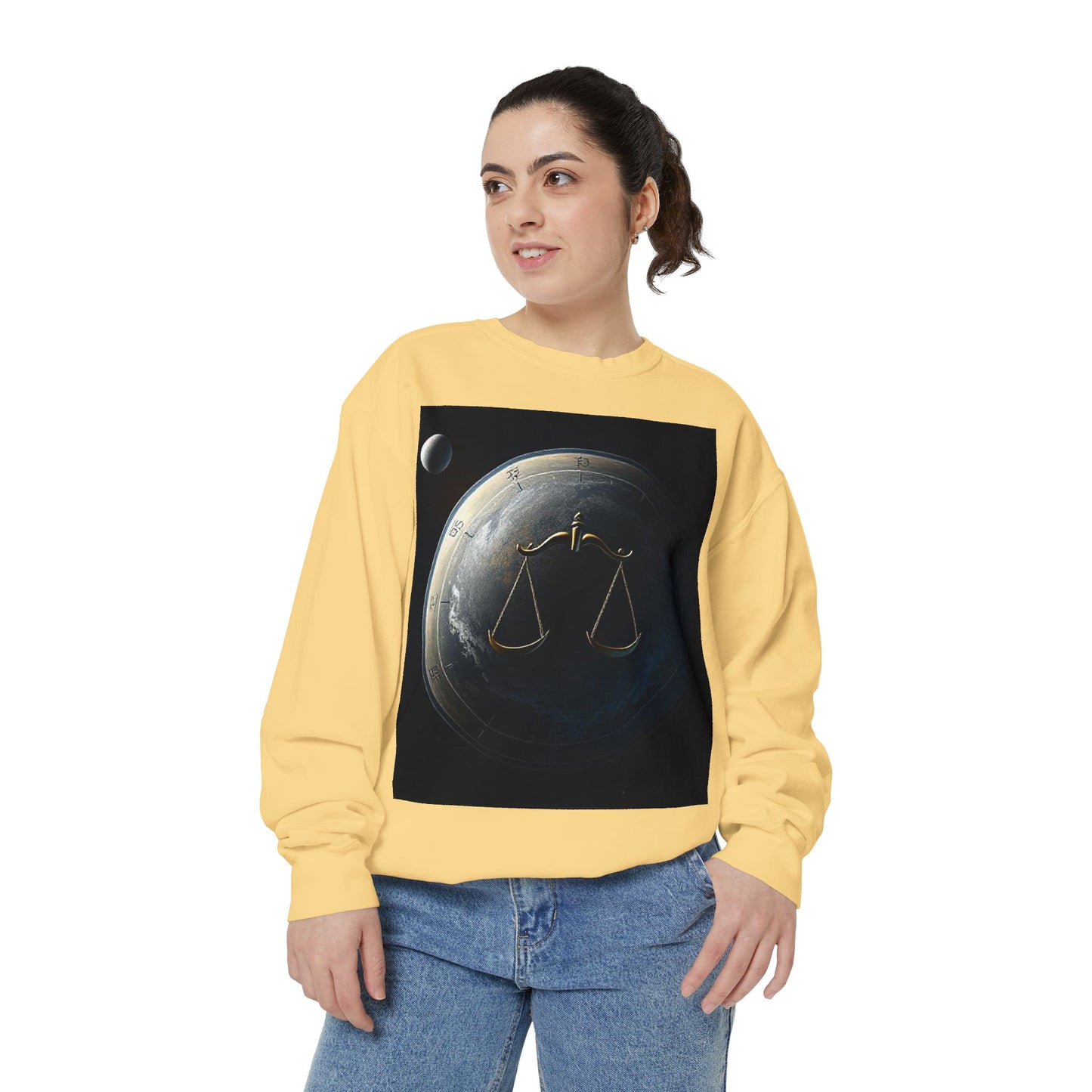 Garment-Dyed Sweatshirt, Unisex, Space Animal Design, Libra