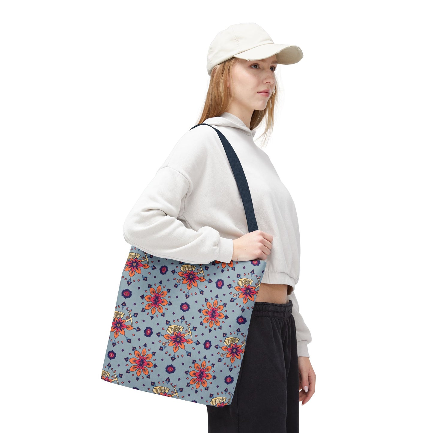 Tote Bag, (AOP), Sagittarius, Zodiac v1, Flower Pattern