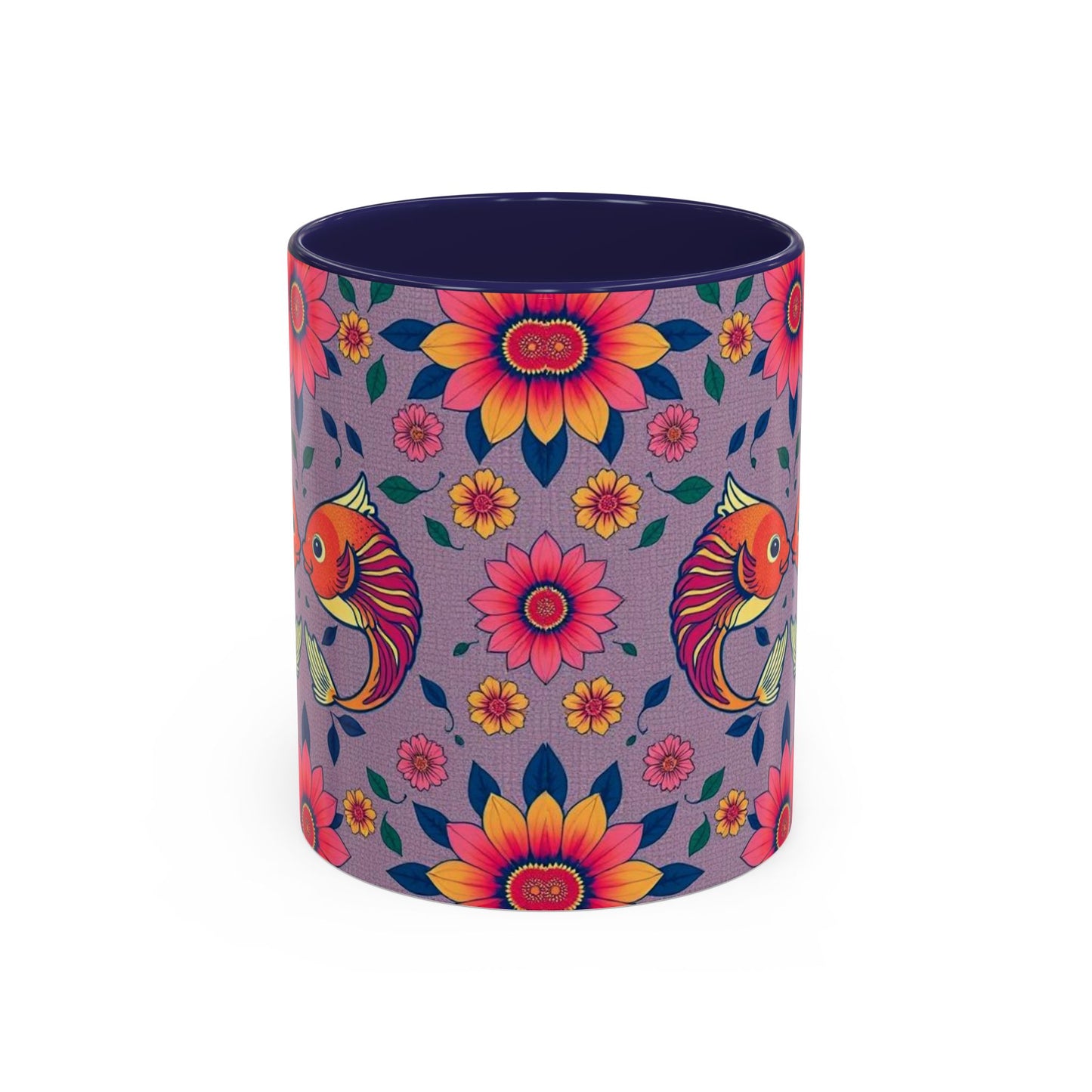 Accent Coffee Mug, Pisces, Zodiac v2, Flower Pattern, (11, 15oz)