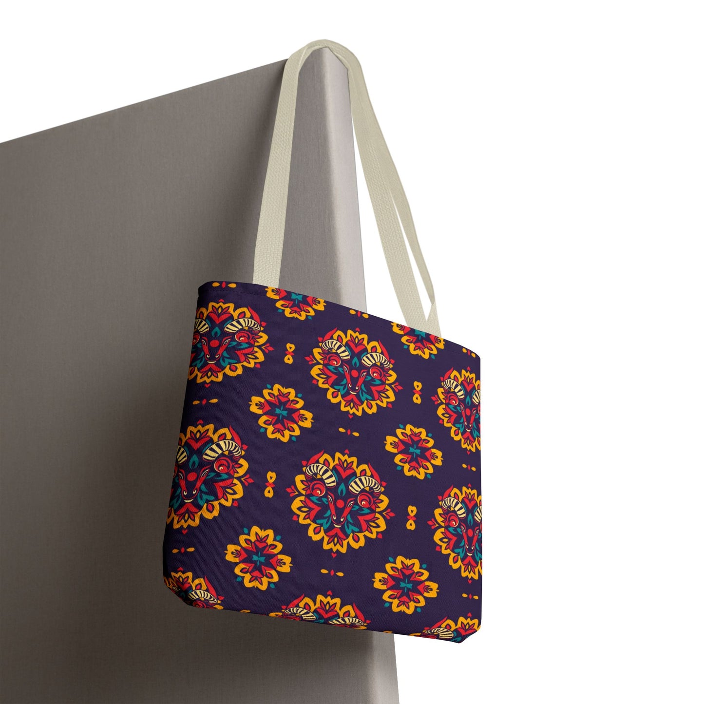 Tote Bag, (AOP), Taurus, Zodiac v6, Flower Pattern