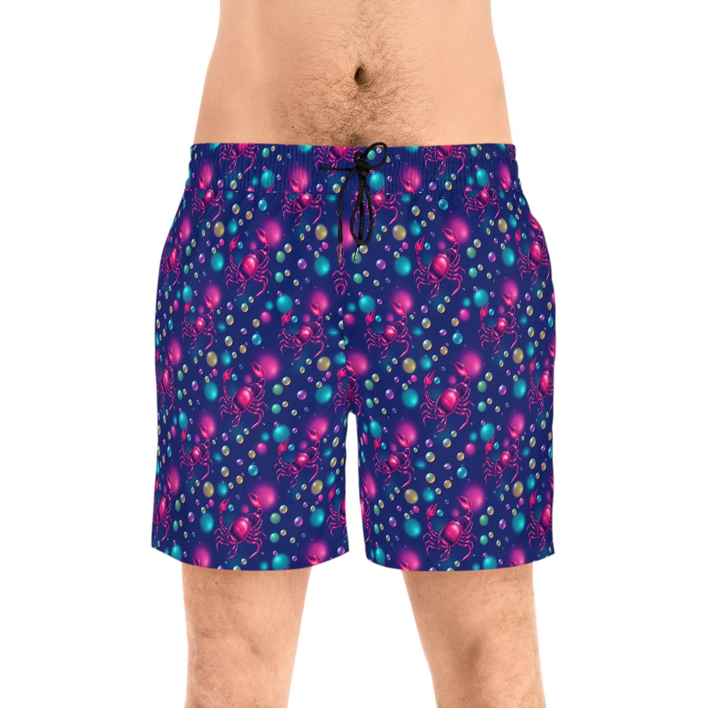 Men's Mid-Length Swim Shorts, (AOP), Scorpio, Zodiac v4, Bubble Pattern