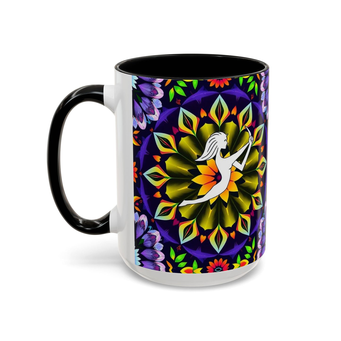 Accent Coffee Mug, Sagittarius, Zodiac v1. Flower Pattern, (11, 15oz)