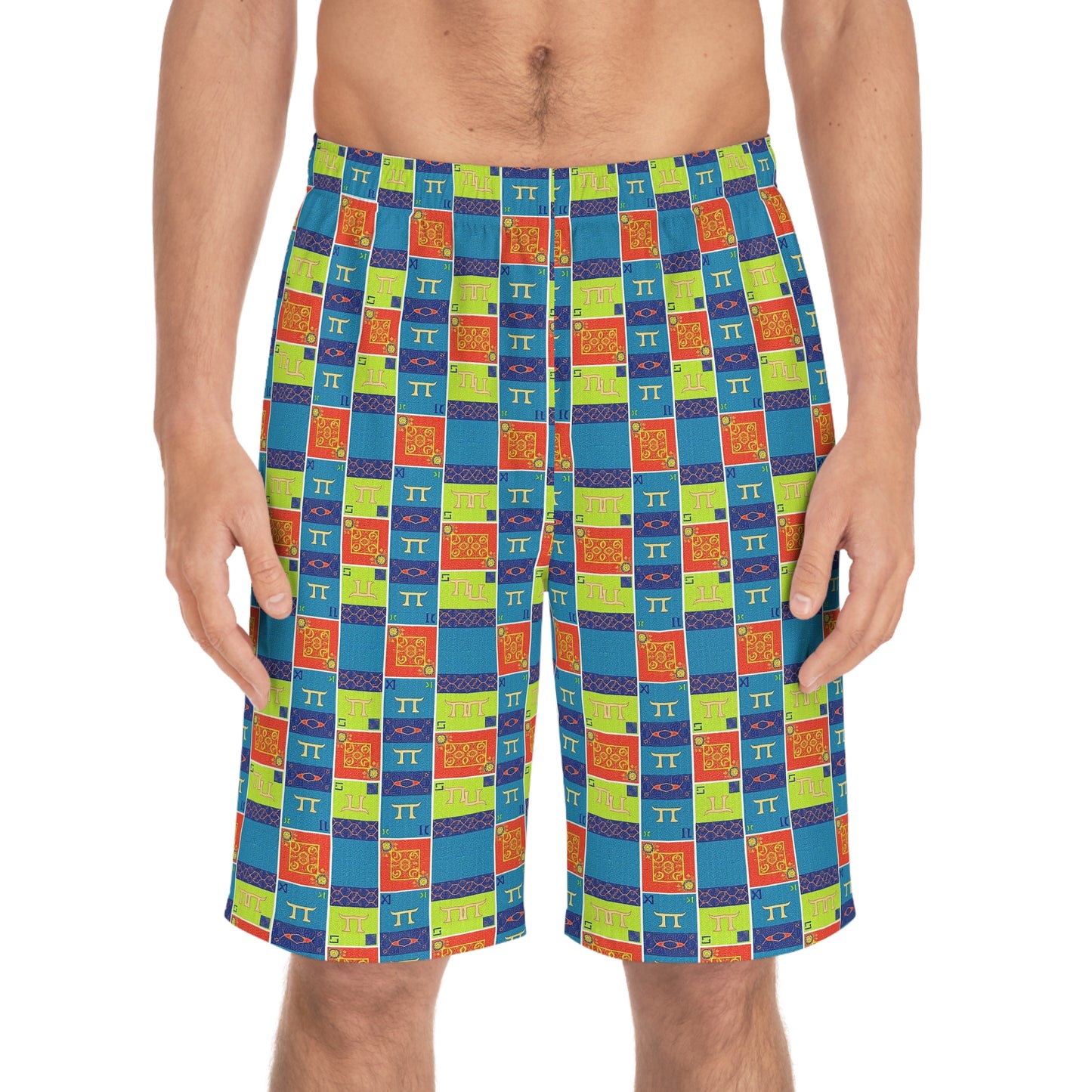 Men's Board Shorts, (AOP), Gemini, Zodiac v2, Shape Pattern