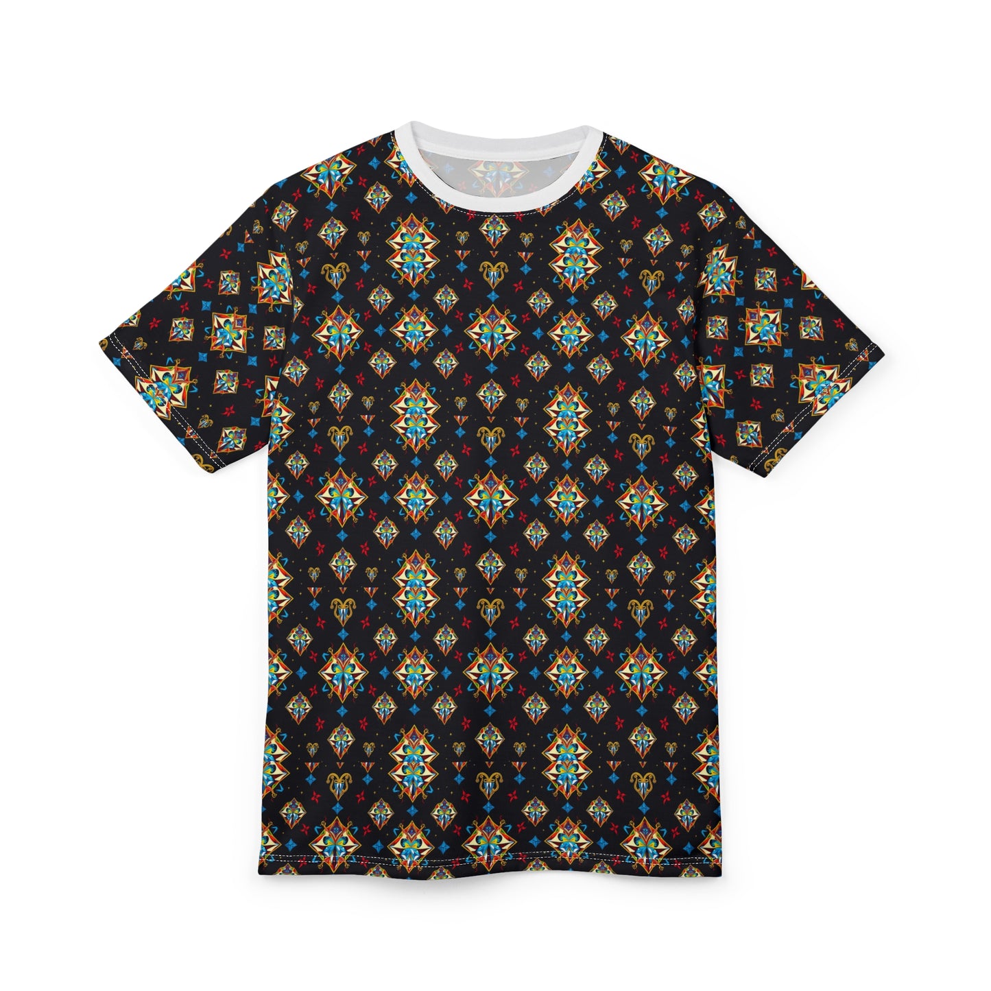 Unisex Cut & Sew T-Shirt, (AOP), Sagittarius, Zodiac v1, Jewels Pattern