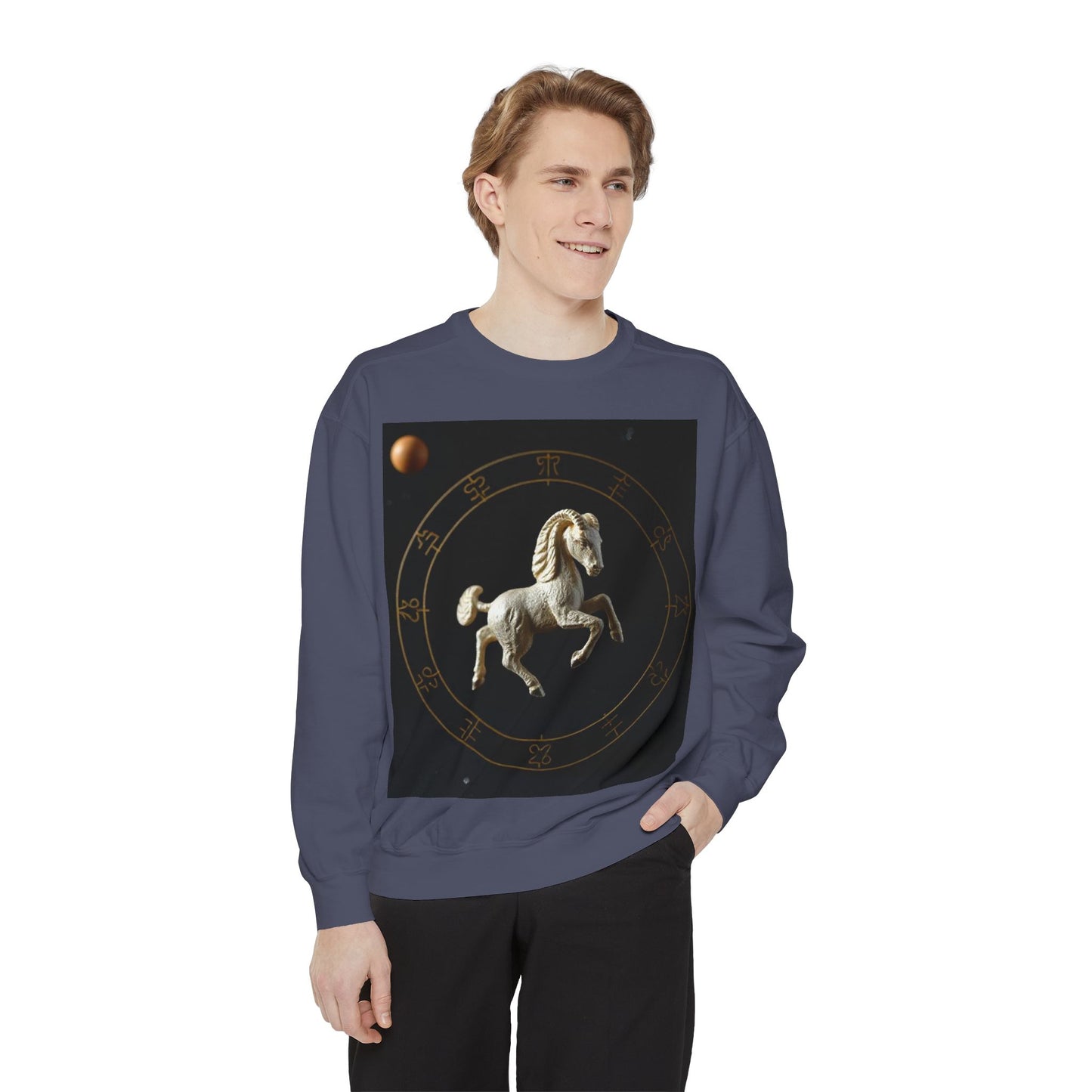 Garment-Dyed Sweatshirt, Unisex, Space Animal Design, Capricorn