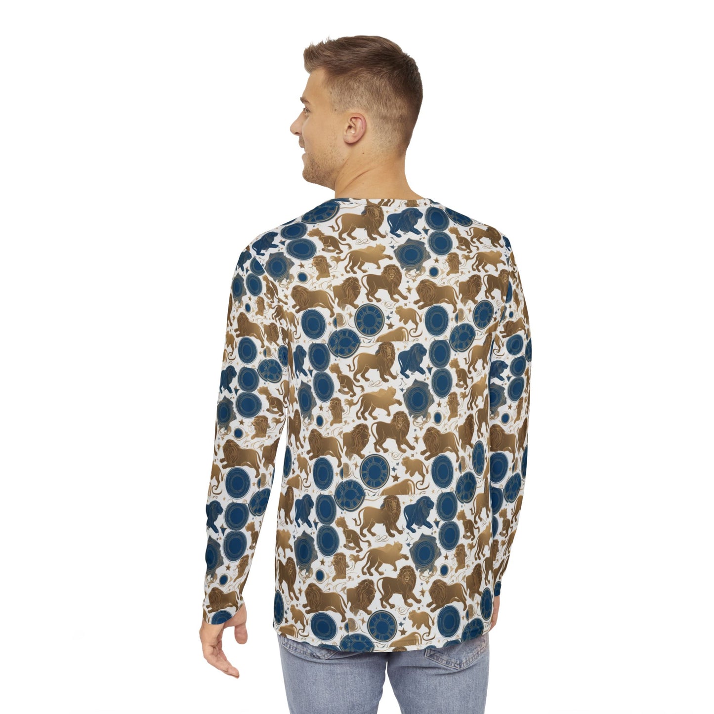 Men's Long Sleeve Shirt, (AOP), Leo, Zodiac, Pattern