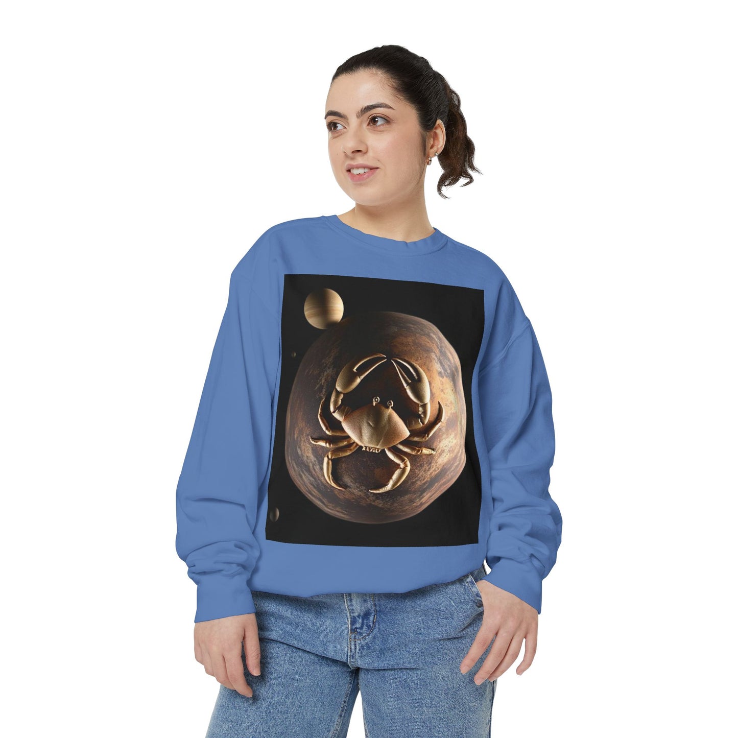 Garment-Dyed Sweatshirt, Unisex, Space Animal Design v1, Cancer