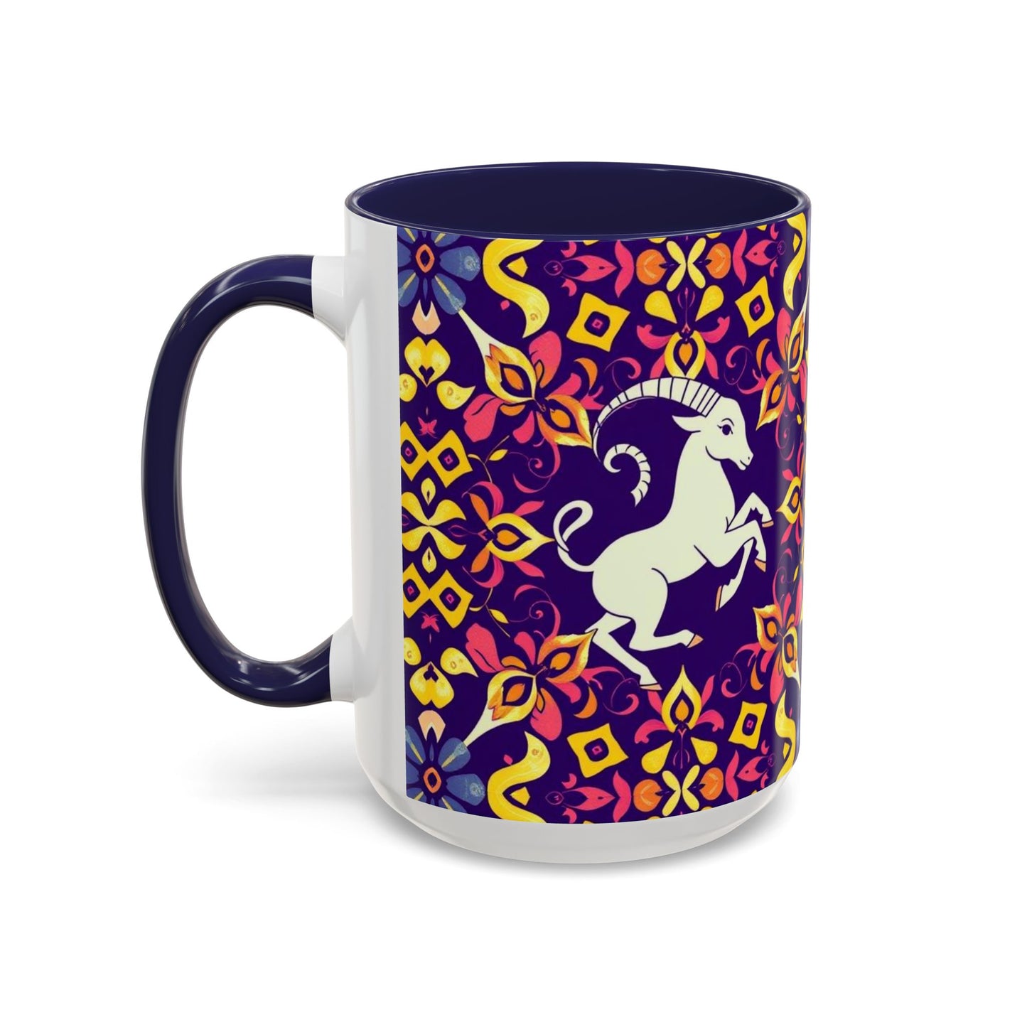 Accent Coffee Mug, Capricorn, Zodiac v1, Flower Pattern, (11, 15oz)