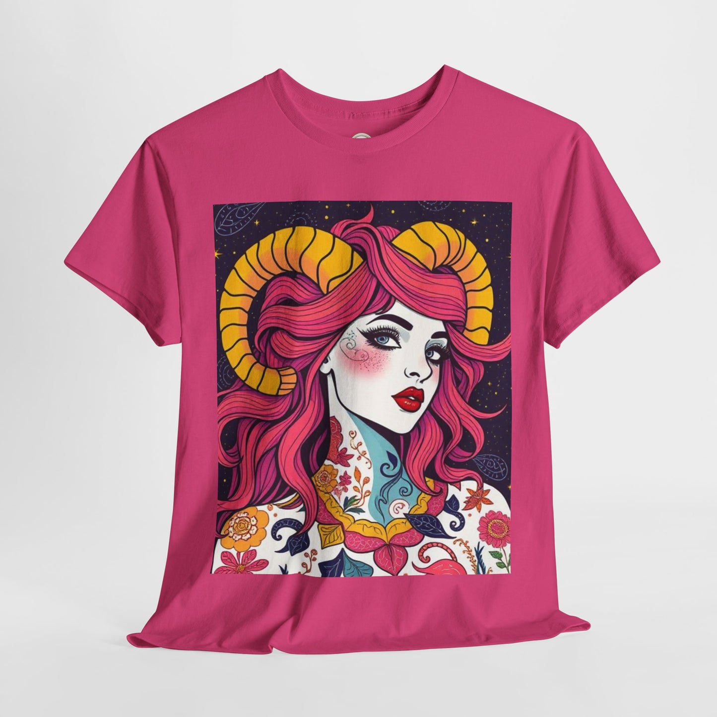 Unisex Heavy Cotton T-Shirt, Aries, Zodiac v2, Sexy Art