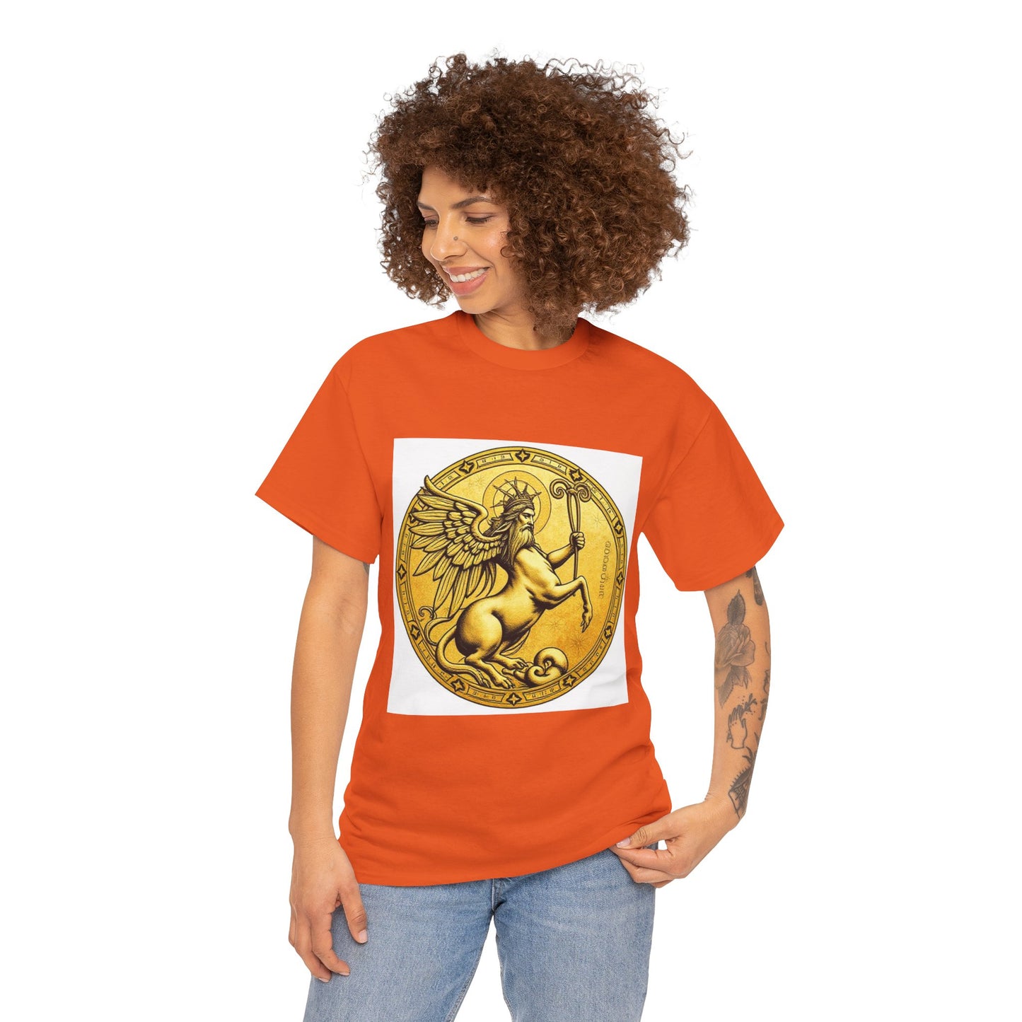 Unisex Heavy Cotton T-Shirt, Golden Angel Coin, Virgo Zodiac Design